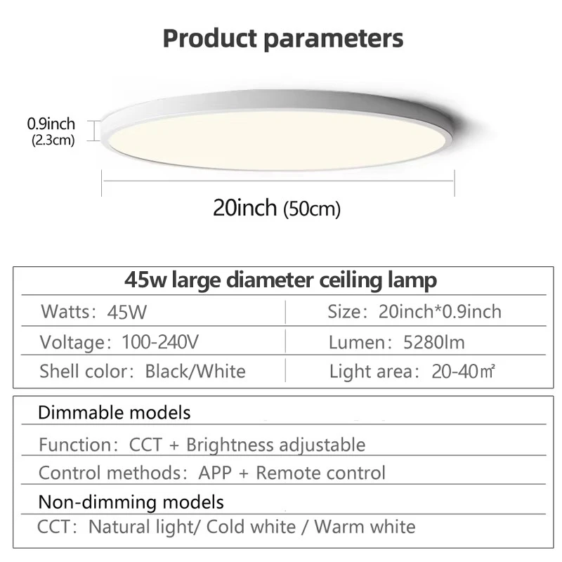 50CM Large Ceiling lamp Smart APP/ Remote Control Dimmable for Bedroom 48W Ceiling Lights AC 110/220V led lights for Living room 50CM Large Ceiling lamp Smart APP/ Remote Control Dimmable for Bedroom 48W Ceiling Lights AC 110/220V led lights for Living room