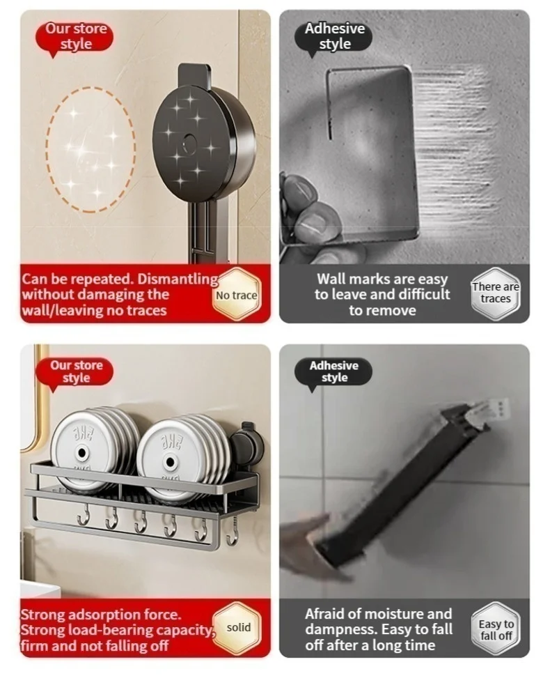 No Drill Suction Cup Suction Bathroom Rack Bathroom Shelf Toilet Space Aluminum Hanging Rack Bathroom Organizer Hang On The Wall