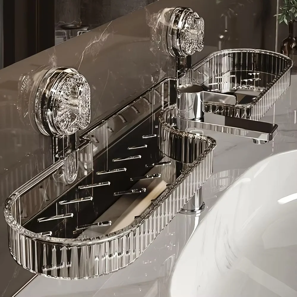 1-Piece Suction Cup Washbasin Storage Rack for Bathroom, Toilet, Mirror Front, Faucet, High Aesthetic Value, No-Drill Wall-Mounted, Universal, Available in Two Colors 1-Piece Suction Cup Washbasin Storage Rack for Bathroom, Toilet, Mirror Front, Faucet, High Aesthetic Value, No-Drill Wall-Mounted, Universal, Available in Two Colors