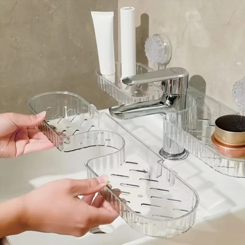 1-Piece Suction Cup Washbasin Storage Rack for Bathroom, Toilet, Mirror Front, Faucet, High Aesthetic Value, No-Drill Wall-Mounted, Universal, Available in Two Colors 1-Piece Suction Cup Washbasin Storage Rack for Bathroom, Toilet, Mirror Front, Faucet, High Aesthetic Value, No-Drill Wall-Mounted, Universal, Available in Two Colors