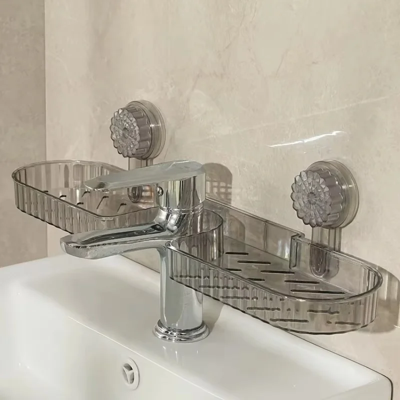 1-Piece Suction Cup Washbasin Storage Rack for Bathroom, Toilet, Mirror Front, Faucet, High Aesthetic Value, No-Drill Wall-Mounted, Universal, Available in Two Colors 1-Piece Suction Cup Washbasin Storage Rack for Bathroom, Toilet, Mirror Front, Faucet, High Aesthetic Value, No-Drill Wall-Mounted, Universal, Available in Two Colors
