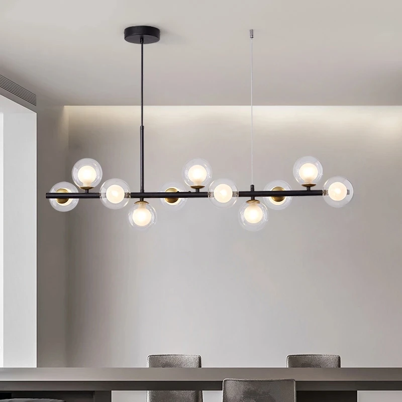 Glass Ball 11 Heads Hanging Lamp for Kitchen Living Dining Room Suspension Luminaire Design LIGHTING Size: Gold light pole|Black light pole Emitting Color: Cognac|Milky white|Transparent|Smoky gray Body Color: 11Lights-L100xH124cm Glass Ball 11 Heads Hanging Lamp for Kitchen Living Dining Room Suspension Luminaire Design LIGHTING Size: Gold light pole|Black light pole Emitting Color: Cognac|Milky white|Transparent|Smoky gray Body Color: 11Lights-L100xH124cm