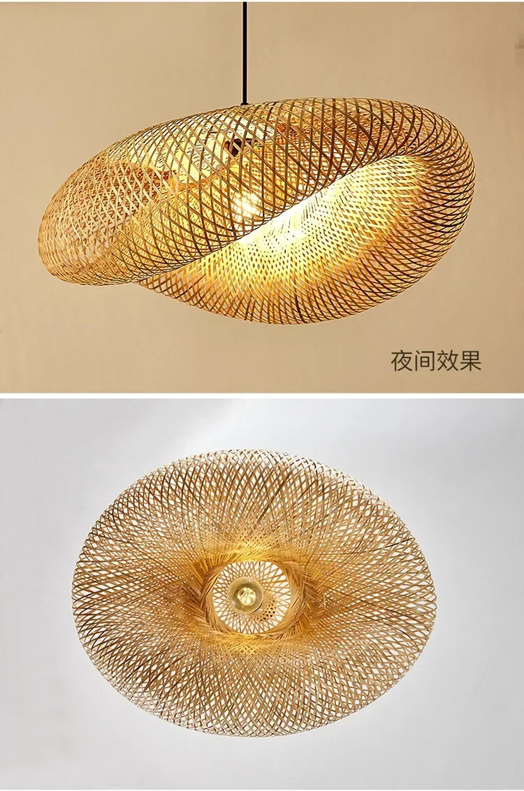 Bamboo Hand Weaving Pendant Lights 38cm Hanging LED Ceiling Lamp Chandelier Fixture Rattan Hand Craft Woven Home Bedroom Decor