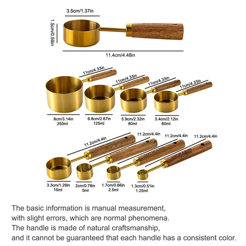 Gold Wooden Handle Stainless Steel Measuring Cups Spoons KITCHEN & DINNING Gold Wooden Handle Stainless Steel Measuring Cups Spoons KITCHEN & DINNING
