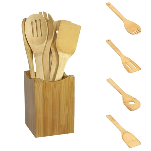 6 Pieces Bamboo Spoon Spatula Kitchen Utensil Wooden Cooking Tool Mixing Set 6 Pieces Bamboo Spoon Spatula Kitchen Utensil Wooden Cooking Tool Mixing Set