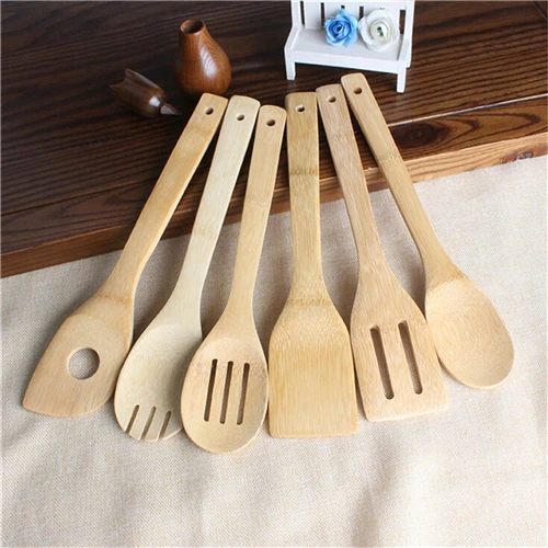 6 Pieces Bamboo Spoon Spatula Kitchen Utensil Wooden Cooking Tool Mixing Set 6 Pieces Bamboo Spoon Spatula Kitchen Utensil Wooden Cooking Tool Mixing Set