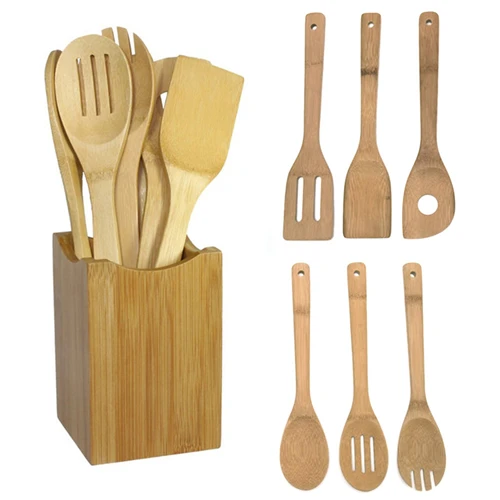 6 Pieces Bamboo Spoon Spatula Kitchen Utensil Wooden Cooking Tool Mixing Set 6 Pieces Bamboo Spoon Spatula Kitchen Utensil Wooden Cooking Tool Mixing Set