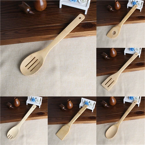 6 Pieces Bamboo Spoon Spatula Kitchen Utensil Wooden Cooking Tool Mixing Set 6 Pieces Bamboo Spoon Spatula Kitchen Utensil Wooden Cooking Tool Mixing Set