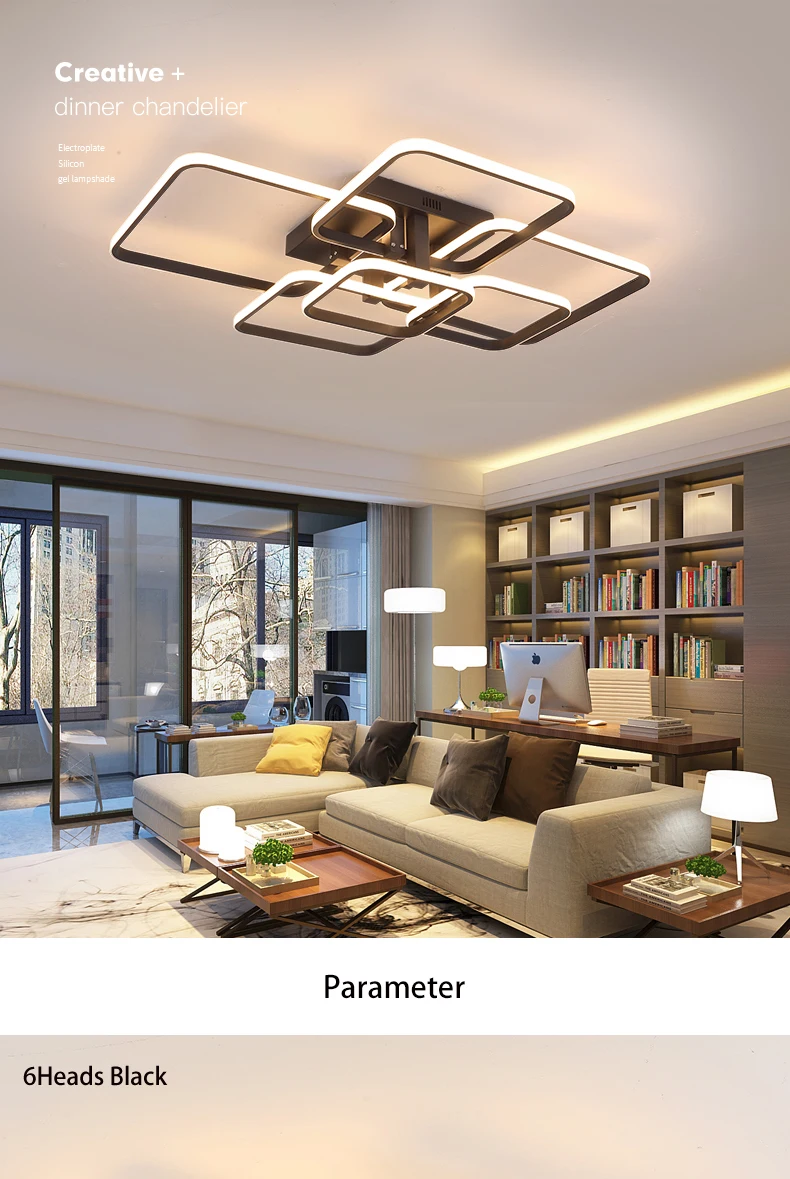 Black/White Modern LED Ceiling Chandelier,Living Room LED Chandelier Lamp,dimmable Bedroom Ceiling Light Fixture,3-6 head lustre