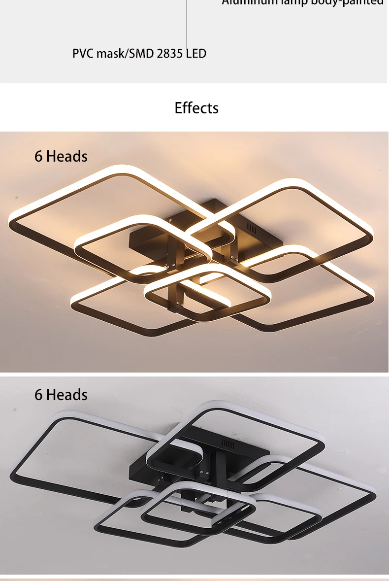Black/White Modern LED Ceiling Chandelier,Living Room LED Chandelier Lamp,dimmable Bedroom Ceiling Light Fixture,3-6 head lustre