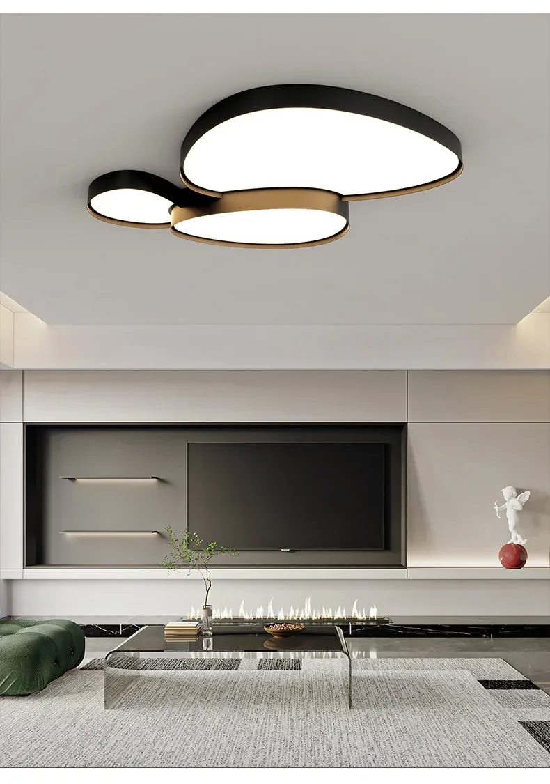 Modern Simple LED Ceiling Lamp Remote Control Black White Light Home Creative Indoor Lighting Bedroom Living Dining Room Fixture