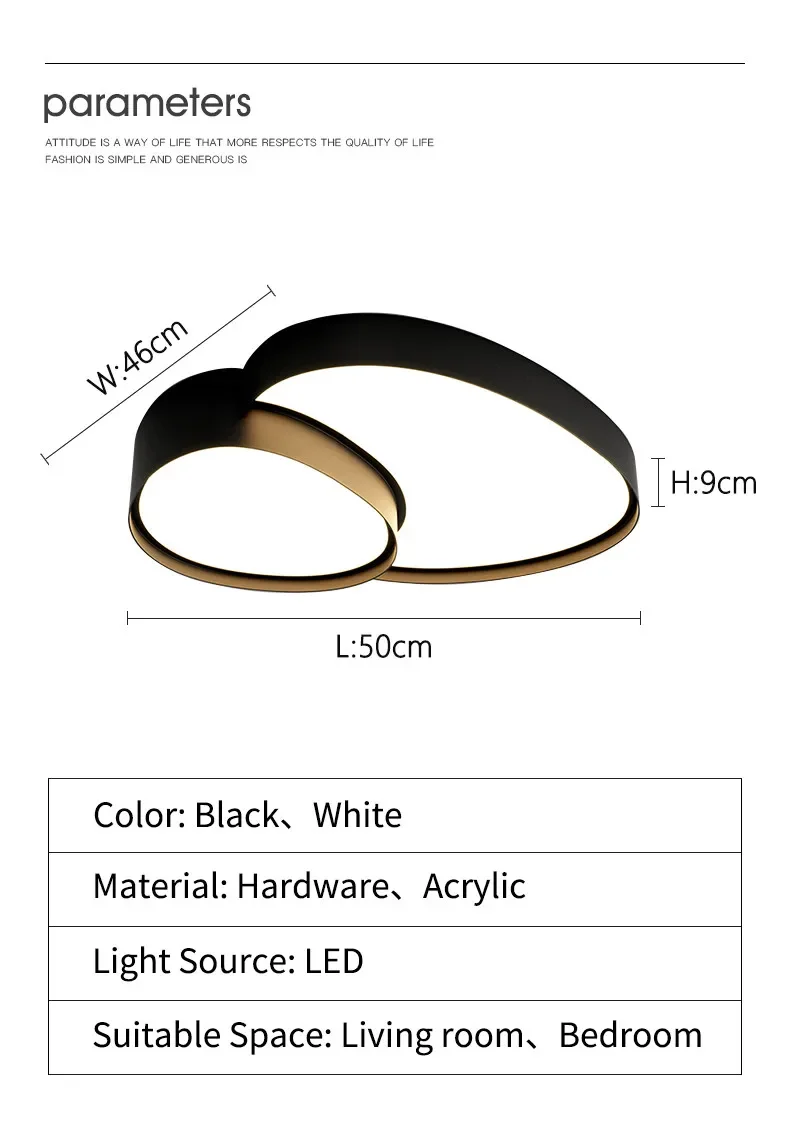 Modern Simple LED Ceiling Lamp Remote Control Black White Light Home Creative Indoor Lighting Bedroom Living Dining Room Fixture