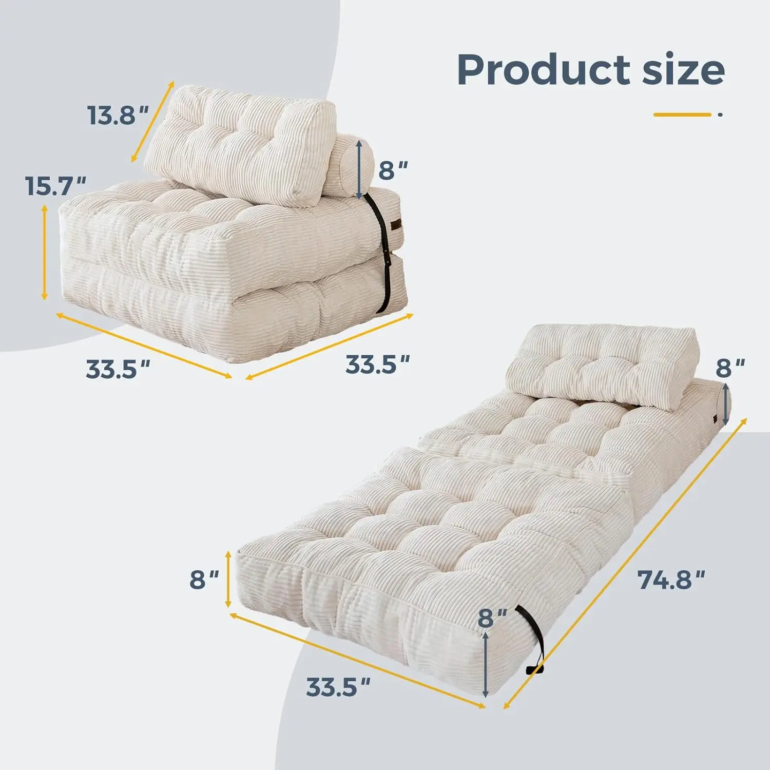 Folding Sofa Bed, Convertible Sleeper Chair with Pillow Foldable Matress, Portable Fold Out Chair Bed Comfy Floor Sofa Lounge Folding Sofa Bed, Convertible Sleeper Chair with Pillow Foldable Matress, Portable Fold Out Chair Bed Comfy Floor Sofa Lounge