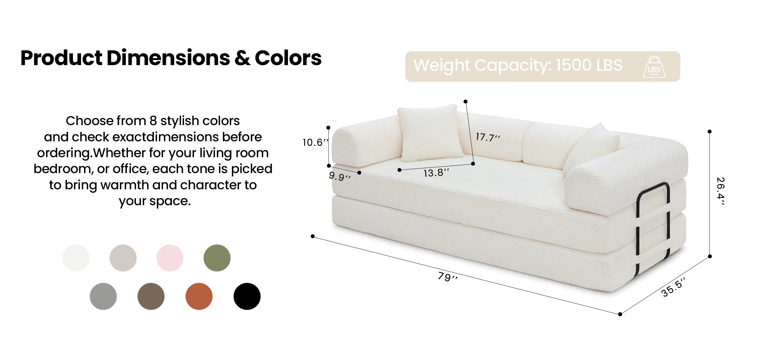 79&rsquo;&rsquo; Folding Convertible Sofa Bed Corduroy Upholstered Boneless Couch, Loveseat Sleeper Floor Sofa for Living Room Bedroom