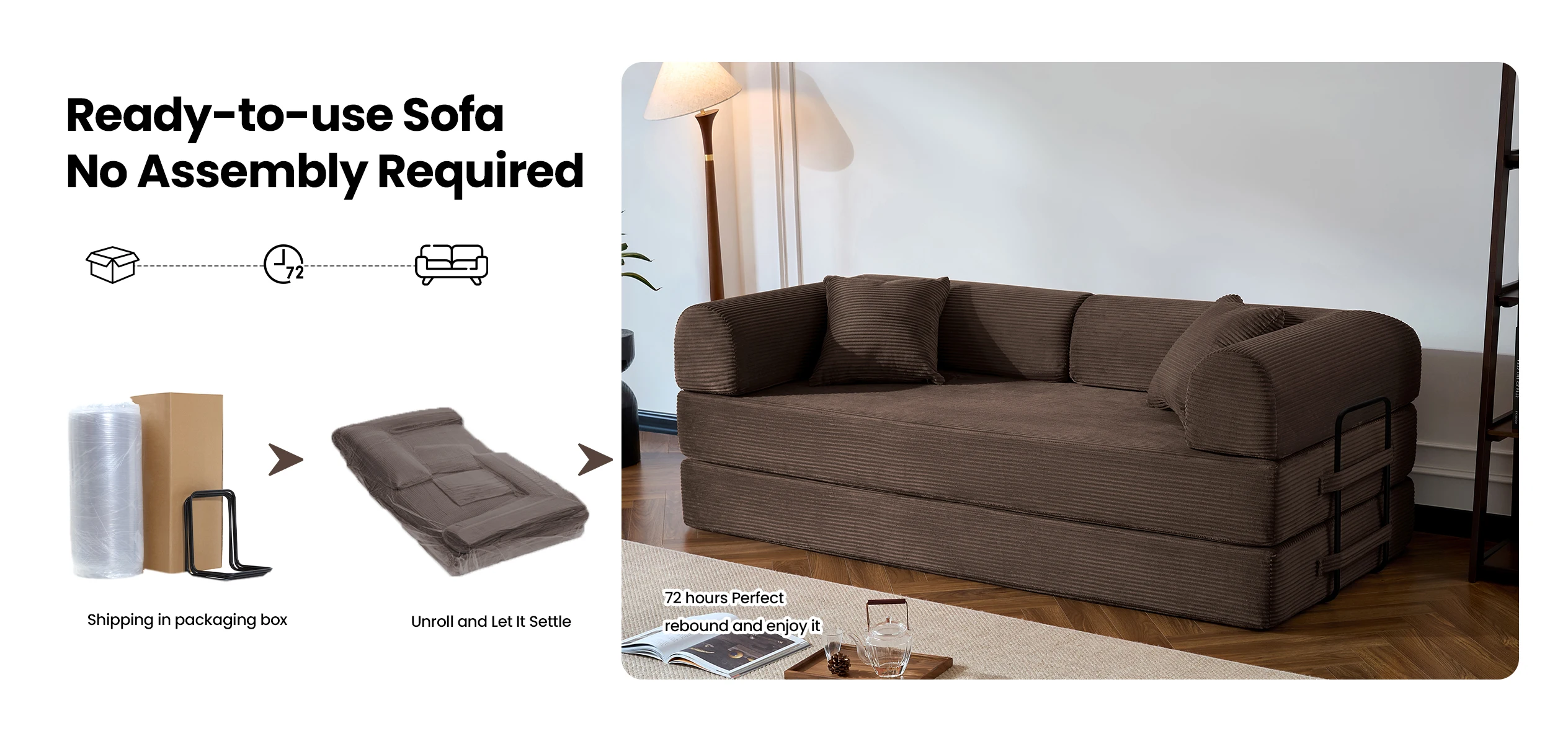 79&rsquo;&rsquo; Folding Convertible Sofa Bed Corduroy Upholstered Boneless Couch, Loveseat Sleeper Floor Sofa for Living Room Bedroom