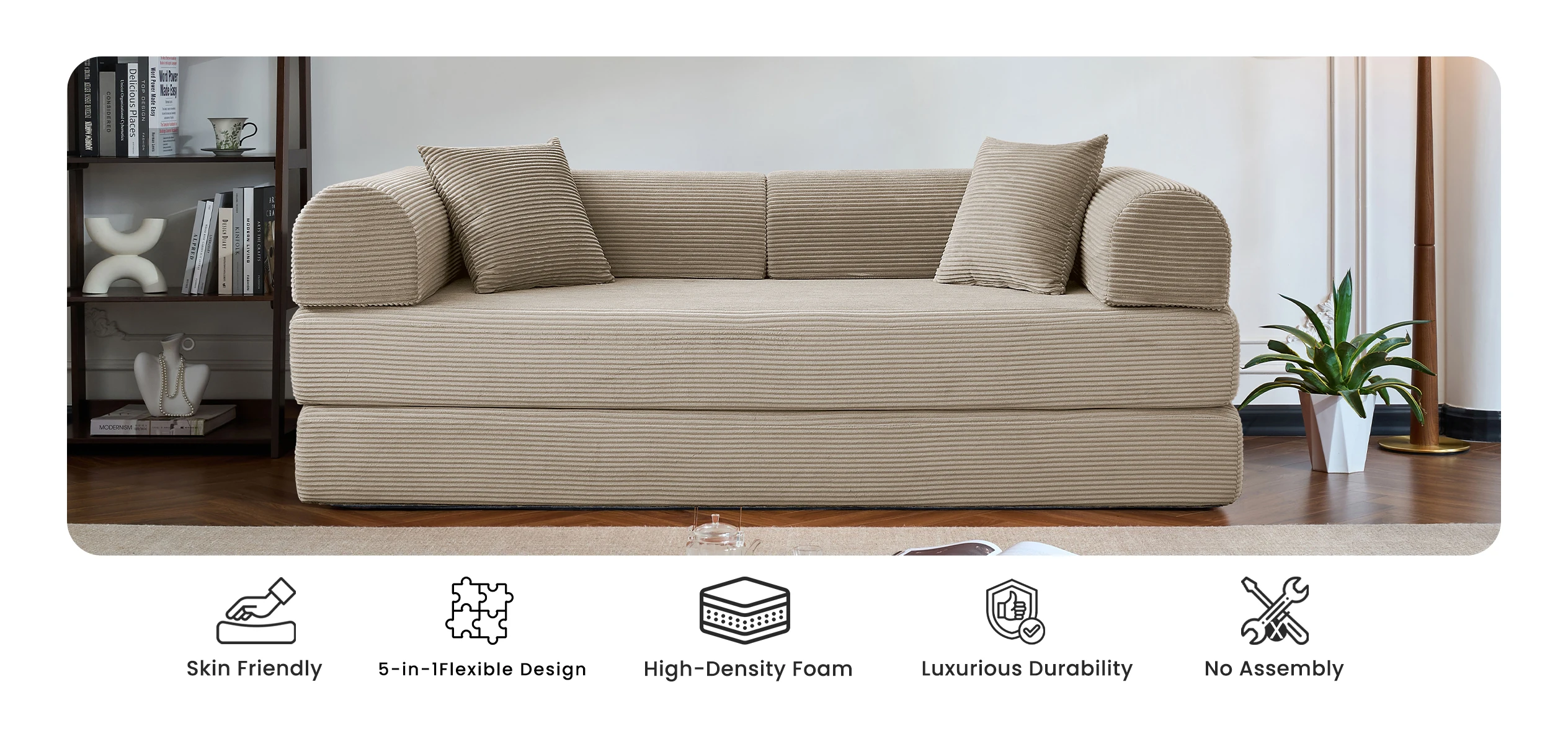 79&rsquo;&rsquo; Folding Convertible Sofa Bed Corduroy Upholstered Boneless Couch, Loveseat Sleeper Floor Sofa for Living Room Bedroom