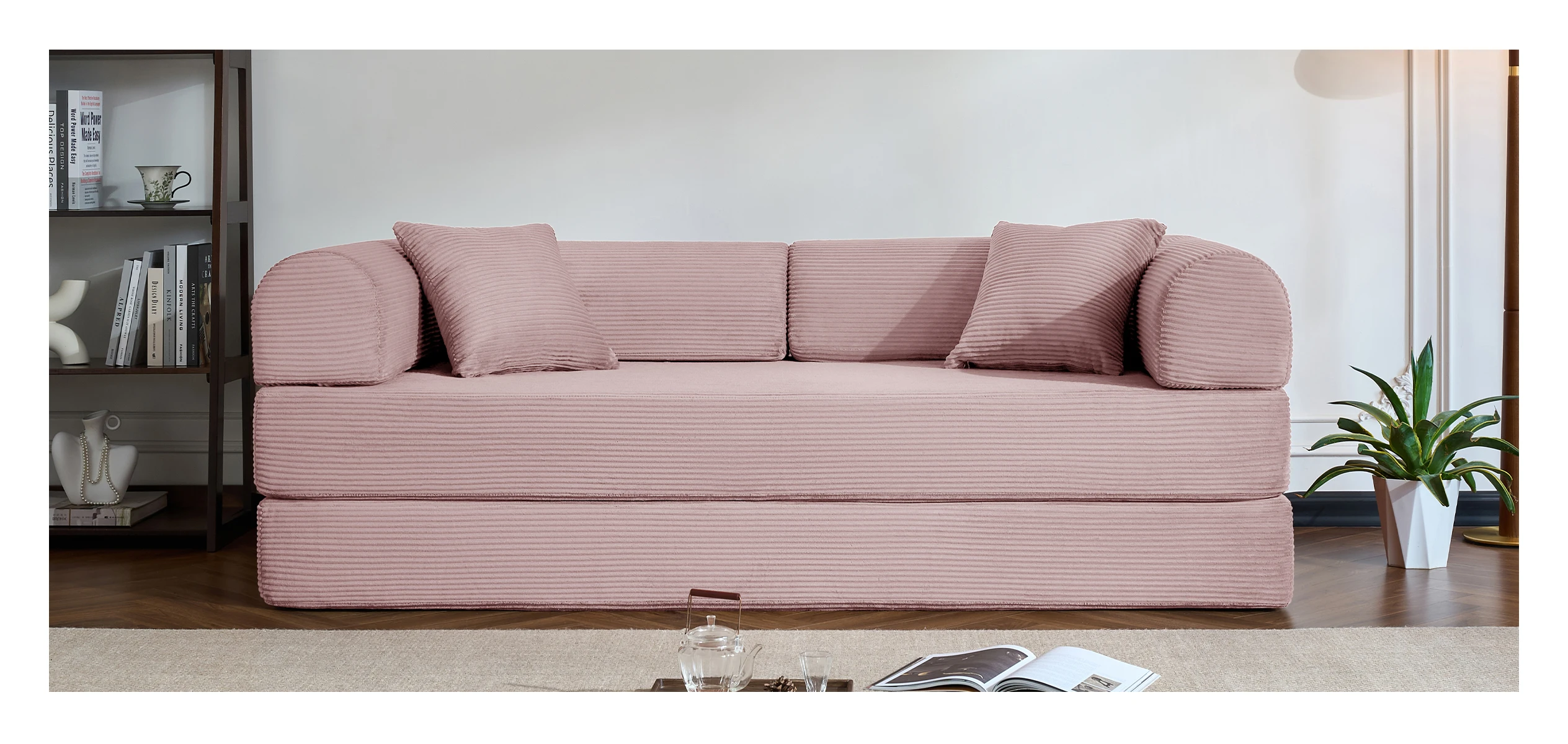 79&rsquo;&rsquo; Folding Convertible Sofa Bed Corduroy Upholstered Boneless Couch, Loveseat Sleeper Floor Sofa for Living Room Bedroom