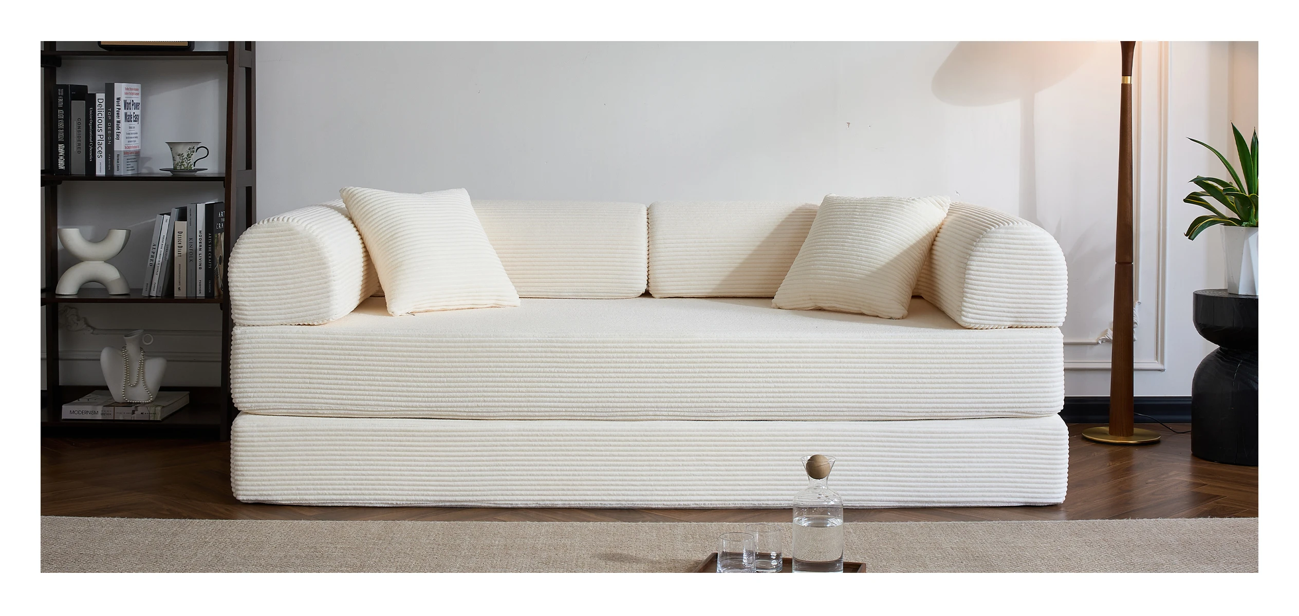 79&rsquo;&rsquo; Folding Convertible Sofa Bed Corduroy Upholstered Boneless Couch, Loveseat Sleeper Floor Sofa for Living Room Bedroom