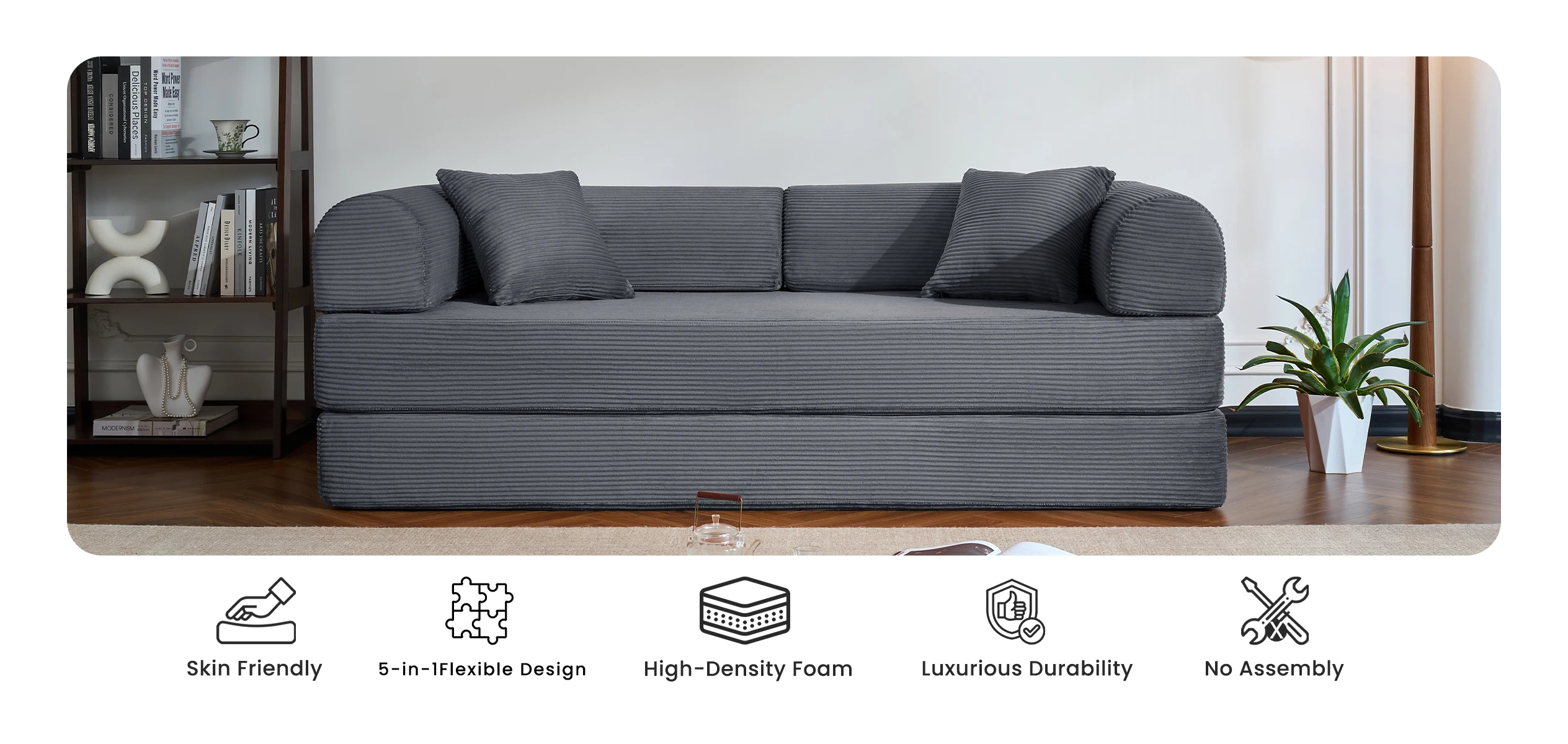 79&rsquo;&rsquo; Folding Convertible Sofa Bed Corduroy Upholstered Boneless Couch, Loveseat Sleeper Floor Sofa for Living Room Bedroom