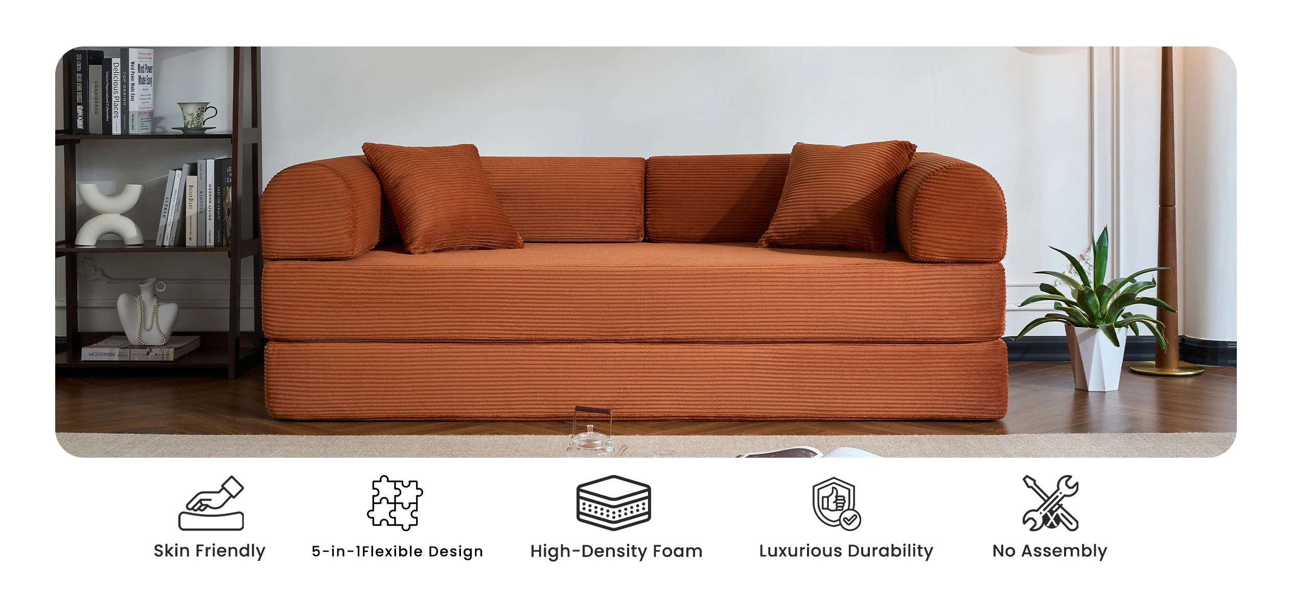 79&rsquo;&rsquo; Folding Convertible Sofa Bed Corduroy Upholstered Boneless Couch, Loveseat Sleeper Floor Sofa for Living Room Bedroom