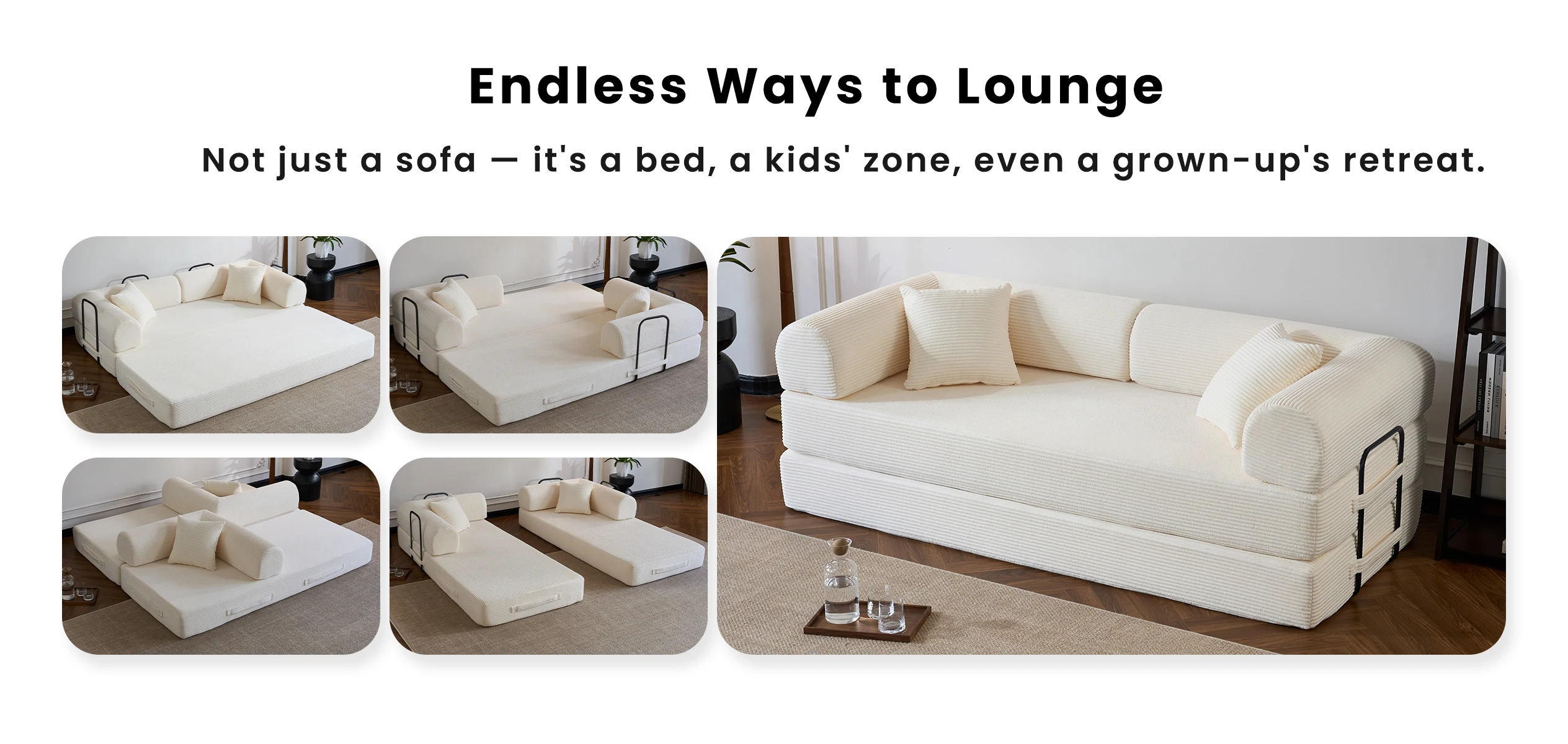 79&rsquo;&rsquo; Folding Convertible Sofa Bed Corduroy Upholstered Boneless Couch, Loveseat Sleeper Floor Sofa for Living Room Bedroom