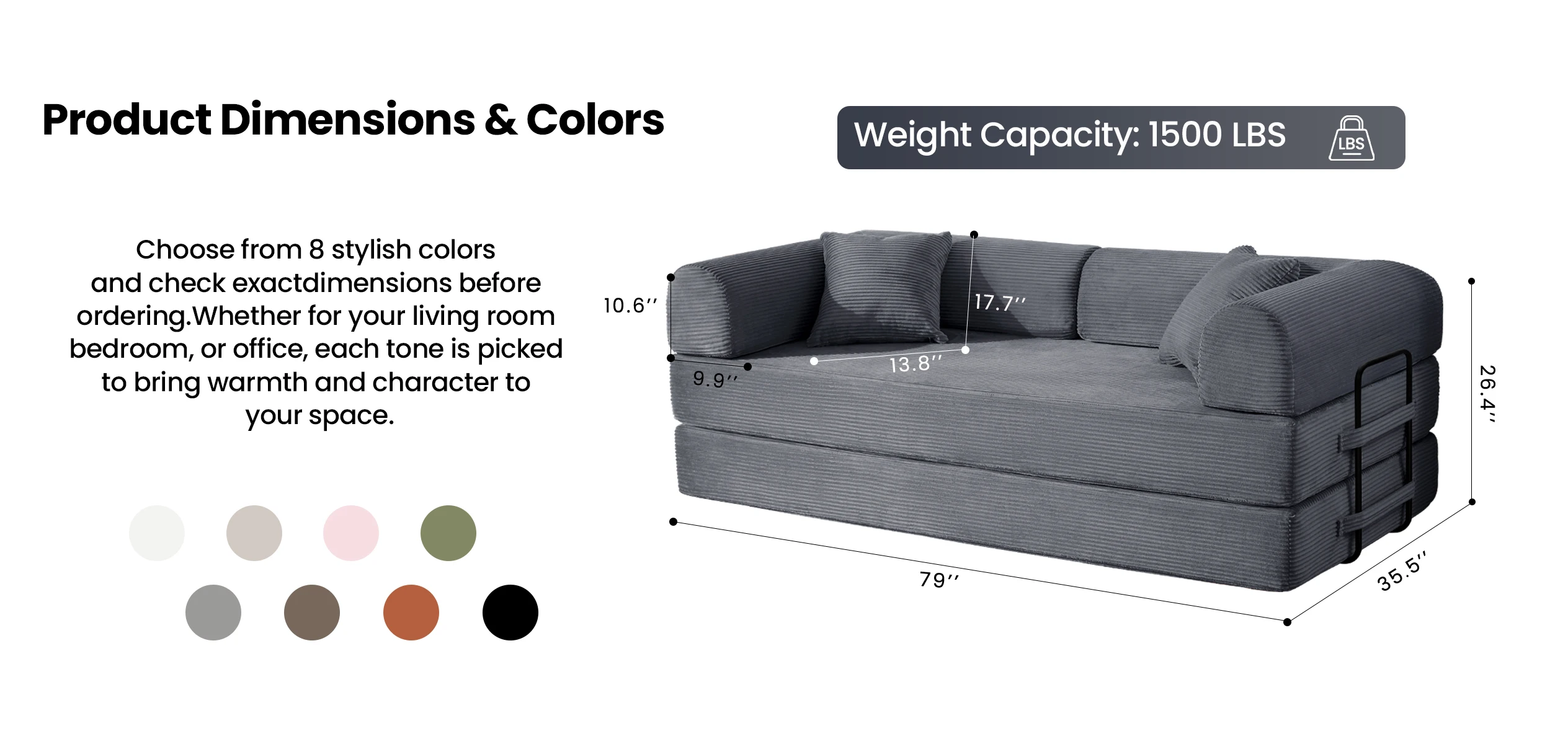 79&rsquo;&rsquo; Folding Convertible Sofa Bed Corduroy Upholstered Boneless Couch, Loveseat Sleeper Floor Sofa for Living Room Bedroom