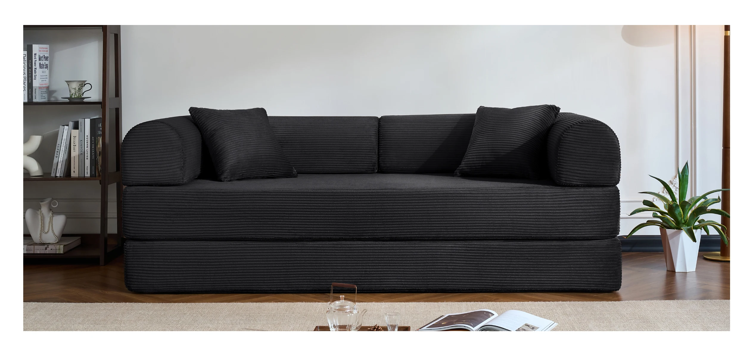 79&rsquo;&rsquo; Folding Convertible Sofa Bed Corduroy Upholstered Boneless Couch, Loveseat Sleeper Floor Sofa for Living Room Bedroom