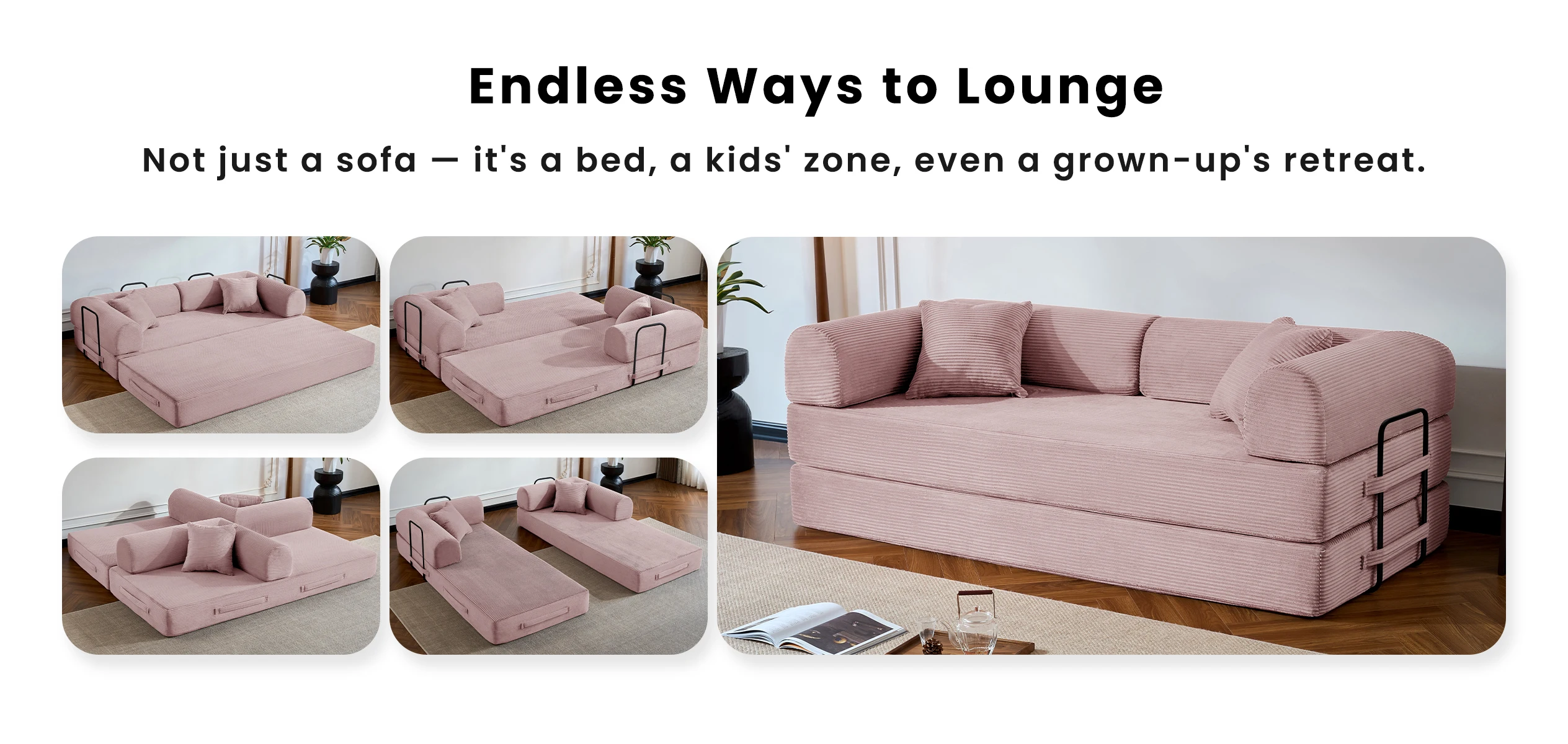 79&rsquo;&rsquo; Folding Convertible Sofa Bed Corduroy Upholstered Boneless Couch, Loveseat Sleeper Floor Sofa for Living Room Bedroom