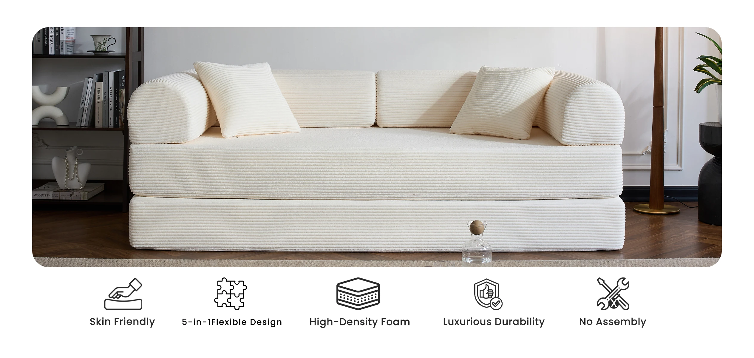79&rsquo;&rsquo; Folding Convertible Sofa Bed Corduroy Upholstered Boneless Couch, Loveseat Sleeper Floor Sofa for Living Room Bedroom
