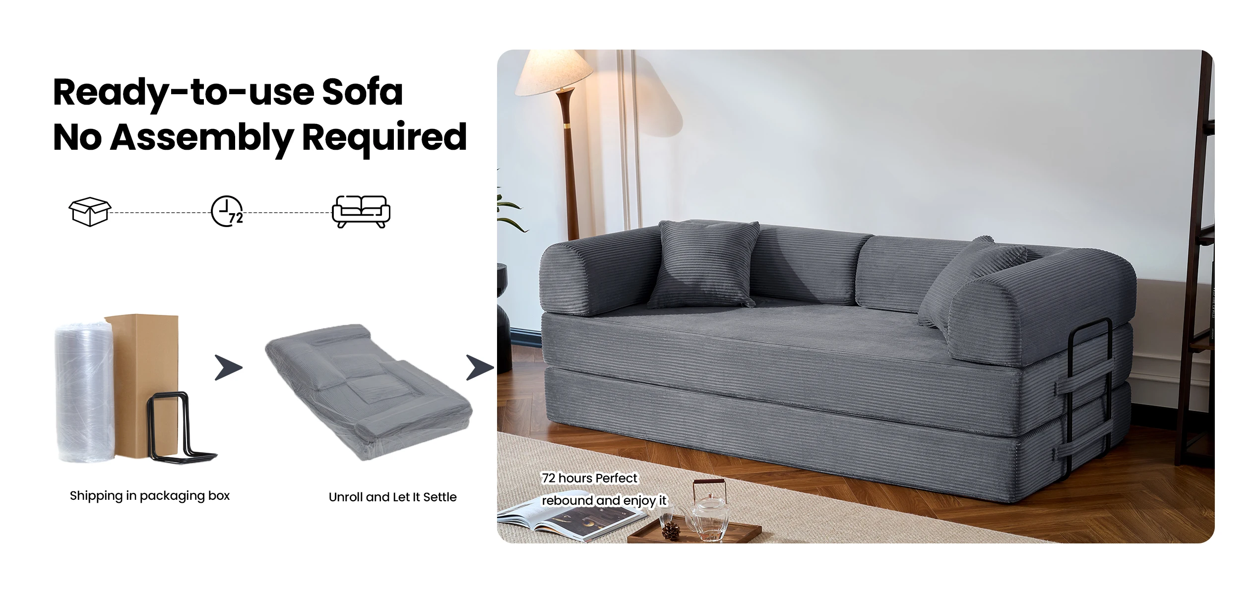 79&rsquo;&rsquo; Folding Convertible Sofa Bed Corduroy Upholstered Boneless Couch, Loveseat Sleeper Floor Sofa for Living Room Bedroom