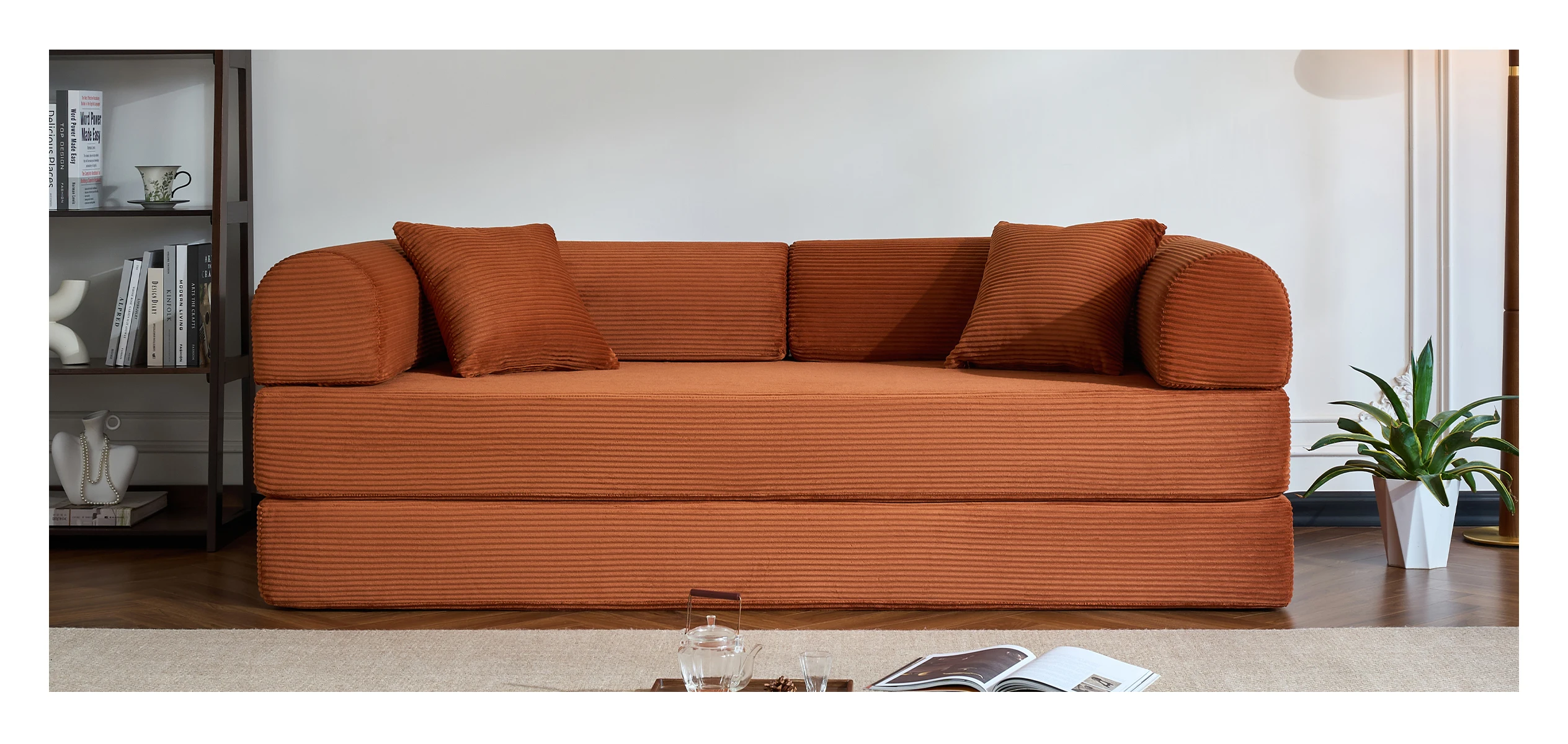 79&rsquo;&rsquo; Folding Convertible Sofa Bed Corduroy Upholstered Boneless Couch, Loveseat Sleeper Floor Sofa for Living Room Bedroom