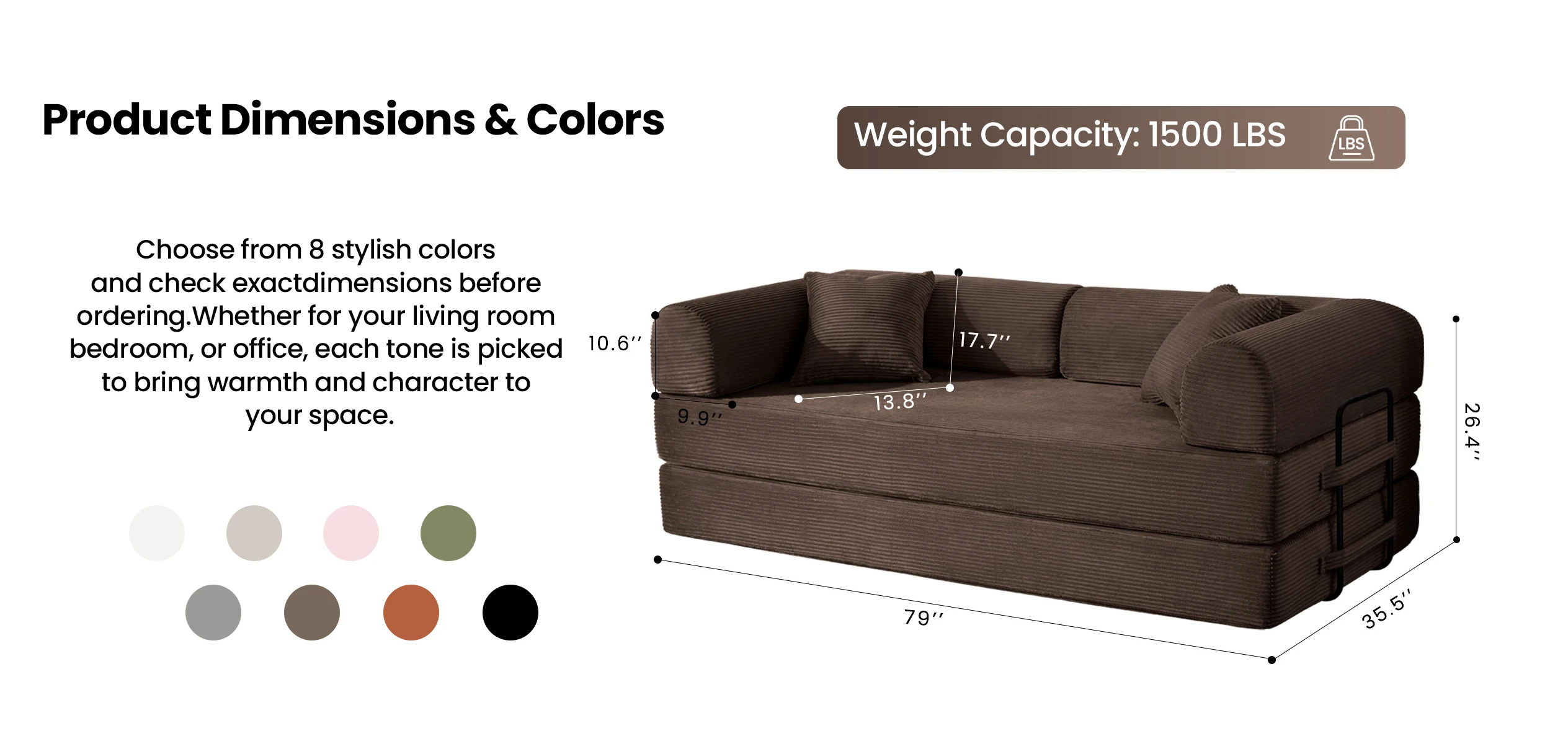 79&rsquo;&rsquo; Folding Convertible Sofa Bed Corduroy Upholstered Boneless Couch, Loveseat Sleeper Floor Sofa for Living Room Bedroom