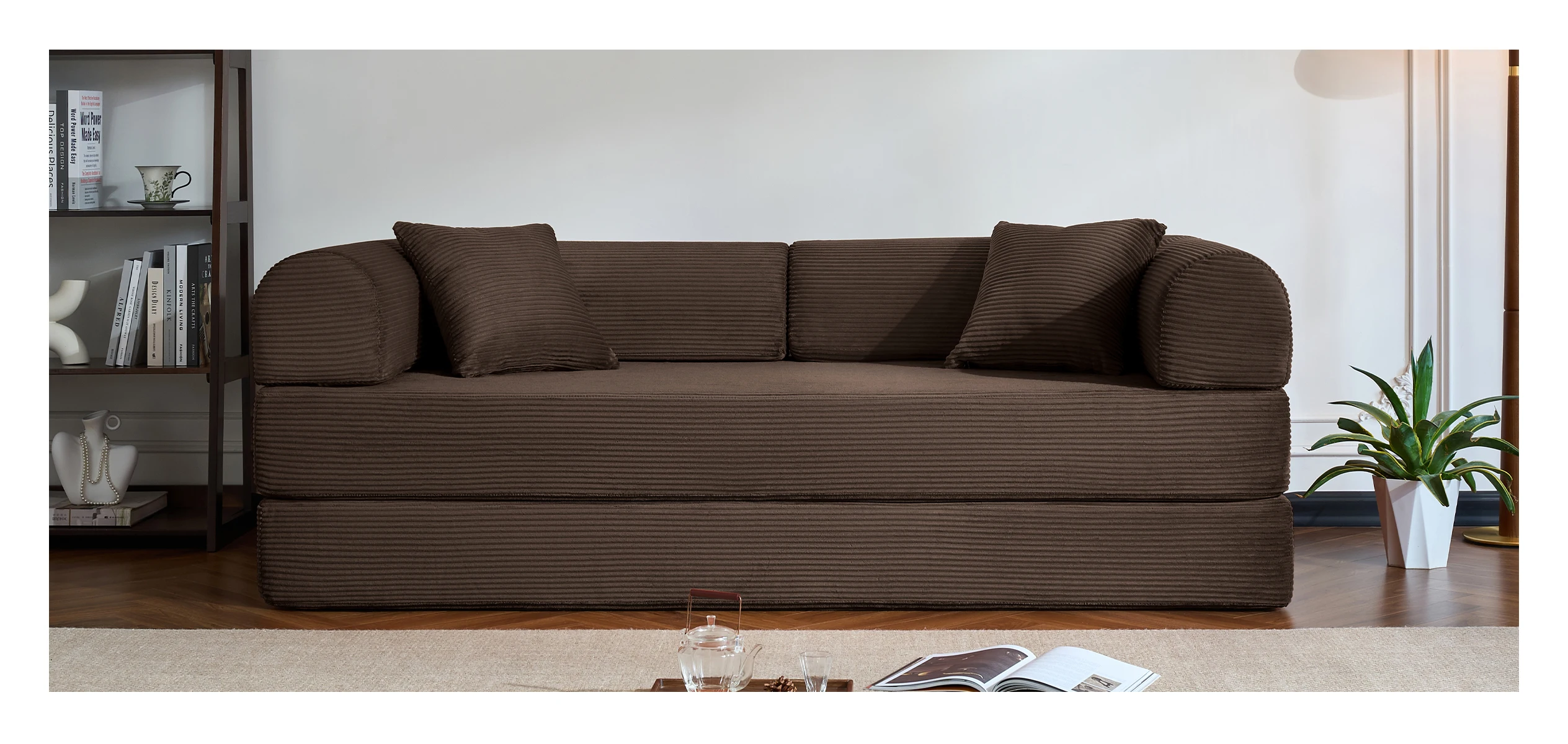 79&rsquo;&rsquo; Folding Convertible Sofa Bed Corduroy Upholstered Boneless Couch, Loveseat Sleeper Floor Sofa for Living Room Bedroom