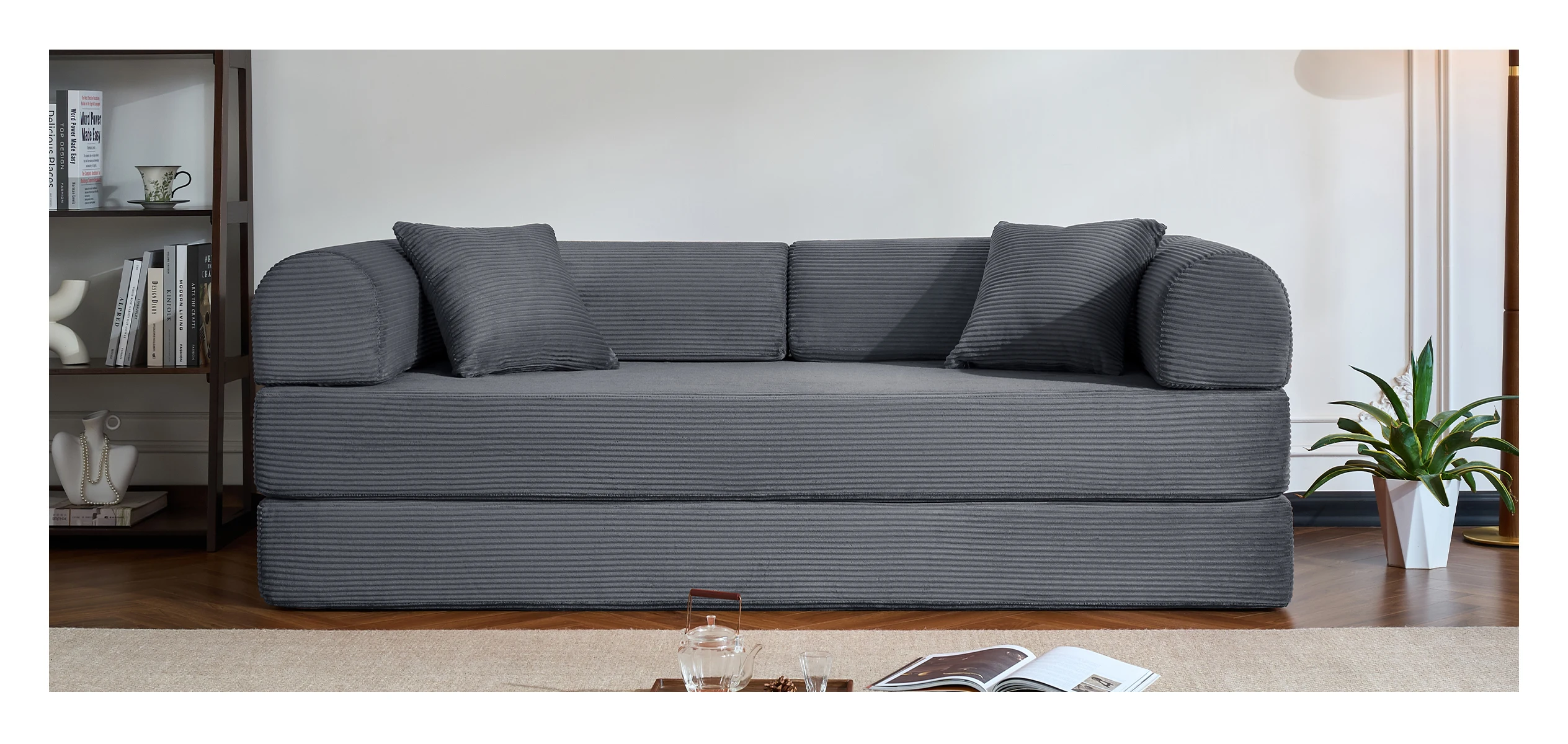 79&rsquo;&rsquo; Folding Convertible Sofa Bed Corduroy Upholstered Boneless Couch, Loveseat Sleeper Floor Sofa for Living Room Bedroom
