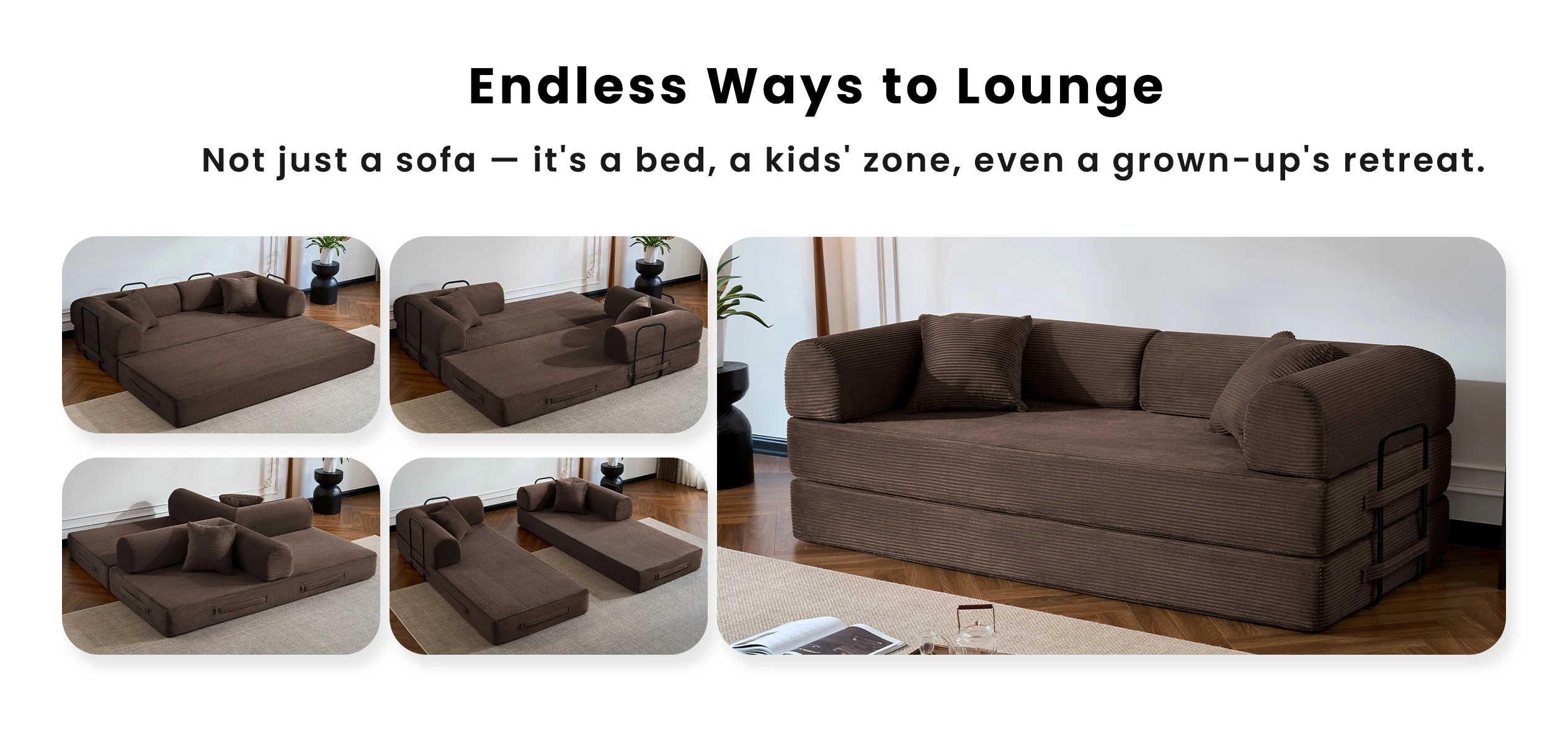 79&rsquo;&rsquo; Folding Convertible Sofa Bed Corduroy Upholstered Boneless Couch, Loveseat Sleeper Floor Sofa for Living Room Bedroom