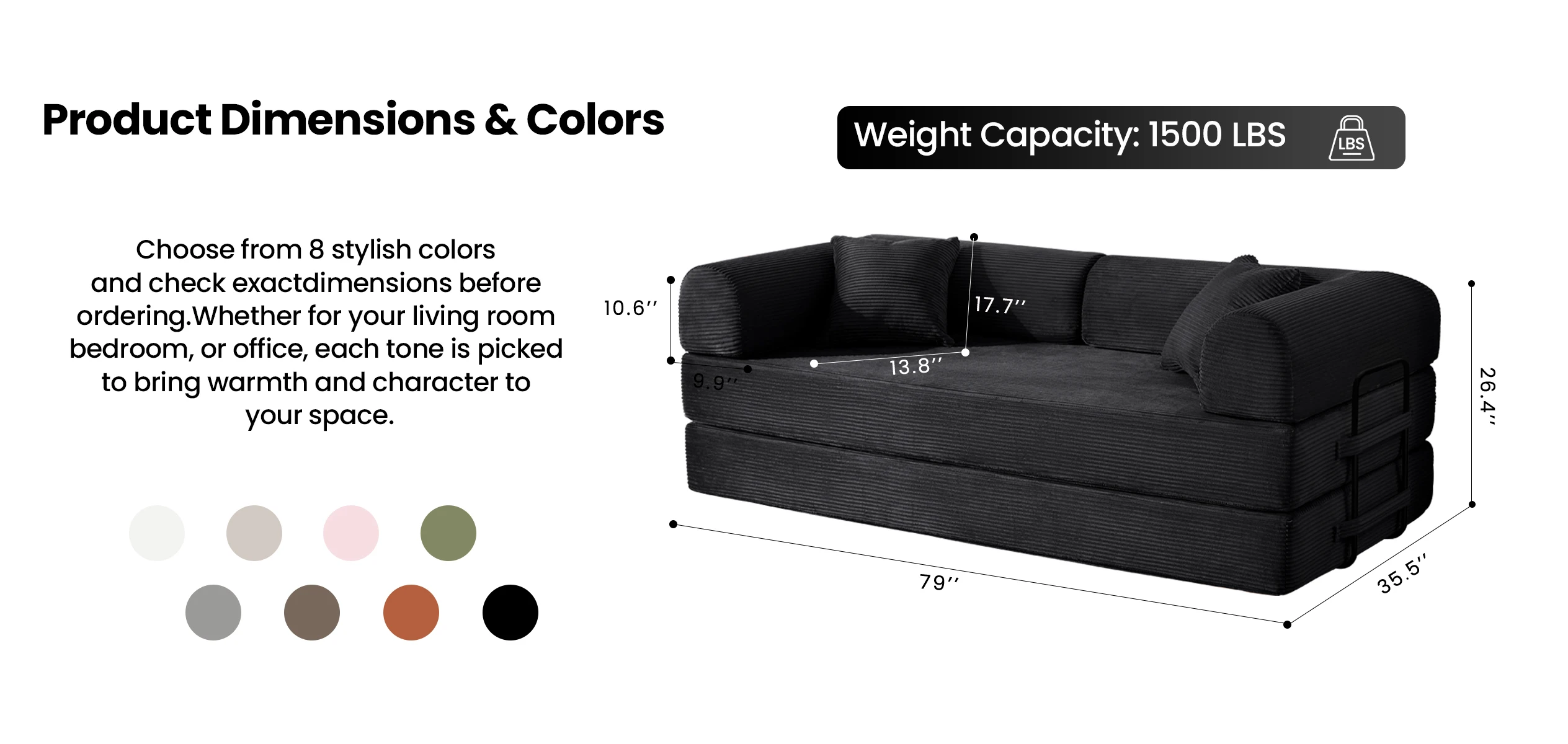 79&rsquo;&rsquo; Folding Convertible Sofa Bed Corduroy Upholstered Boneless Couch, Loveseat Sleeper Floor Sofa for Living Room Bedroom