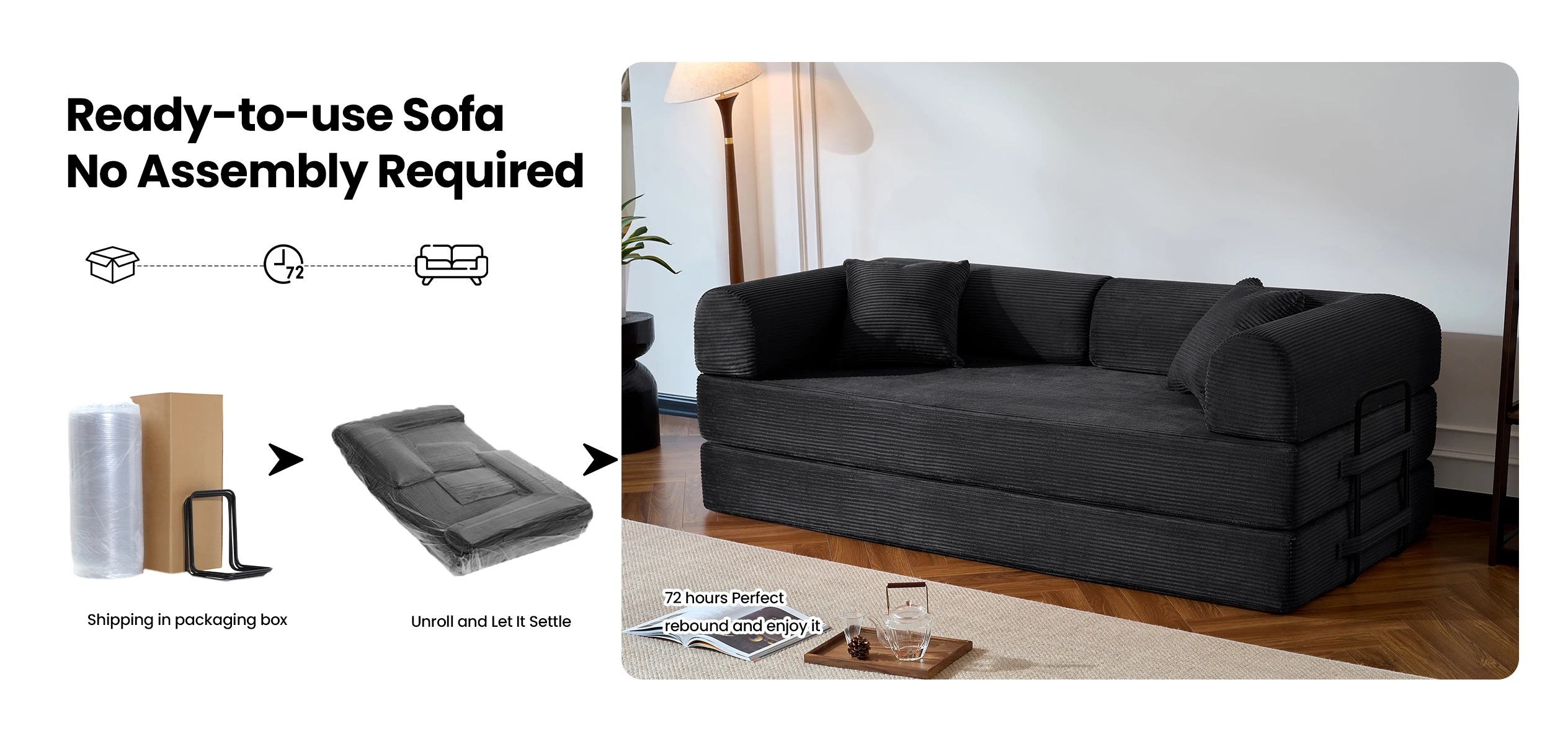 79&rsquo;&rsquo; Folding Convertible Sofa Bed Corduroy Upholstered Boneless Couch, Loveseat Sleeper Floor Sofa for Living Room Bedroom