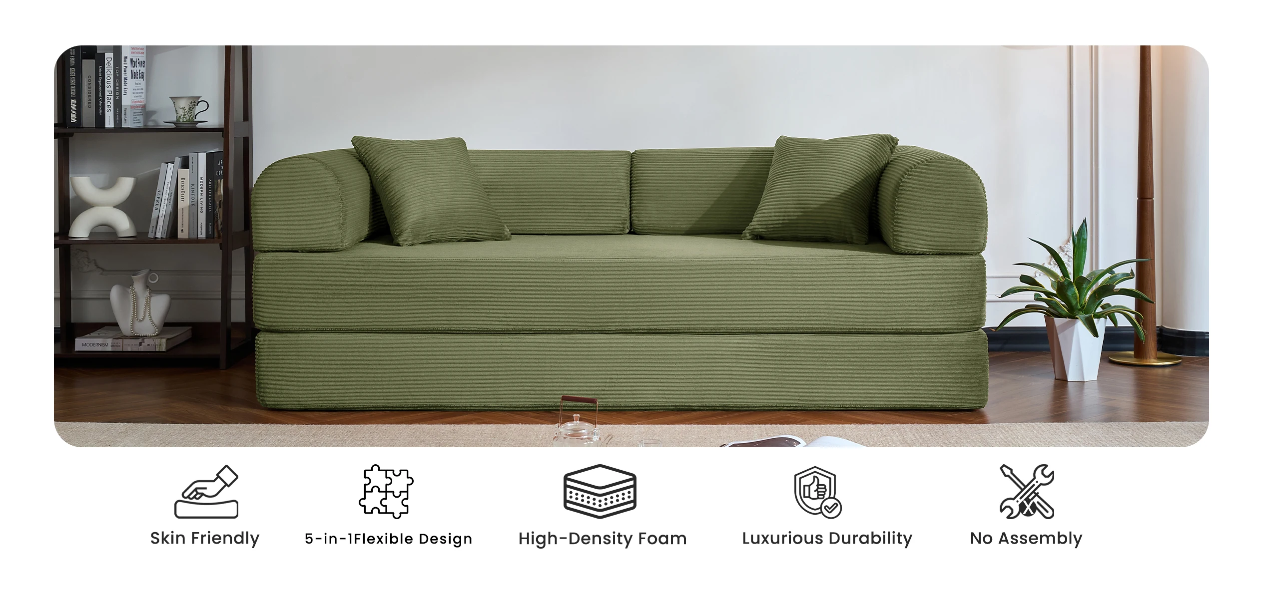 79&rsquo;&rsquo; Folding Convertible Sofa Bed Corduroy Upholstered Boneless Couch, Loveseat Sleeper Floor Sofa for Living Room Bedroom