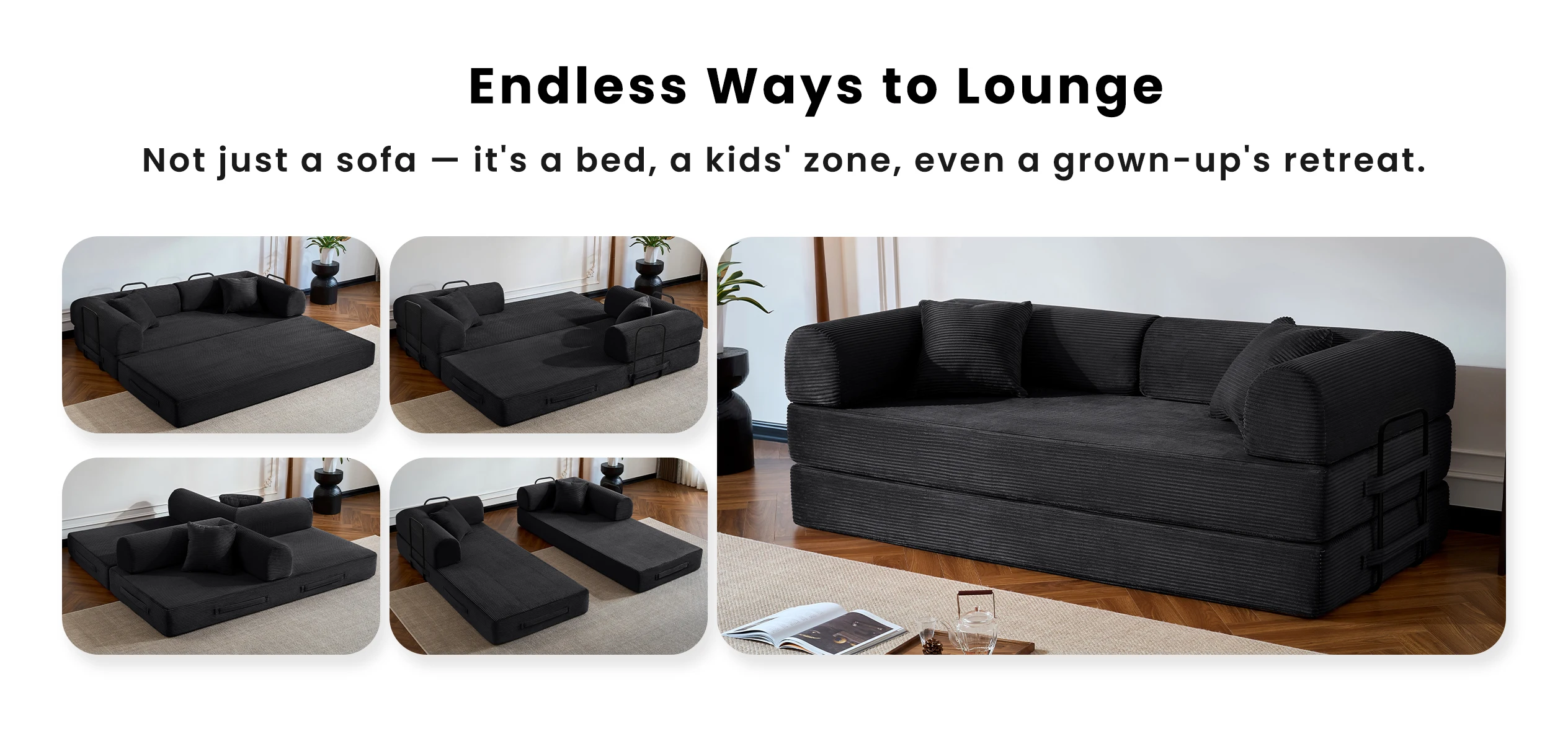79&rsquo;&rsquo; Folding Convertible Sofa Bed Corduroy Upholstered Boneless Couch, Loveseat Sleeper Floor Sofa for Living Room Bedroom