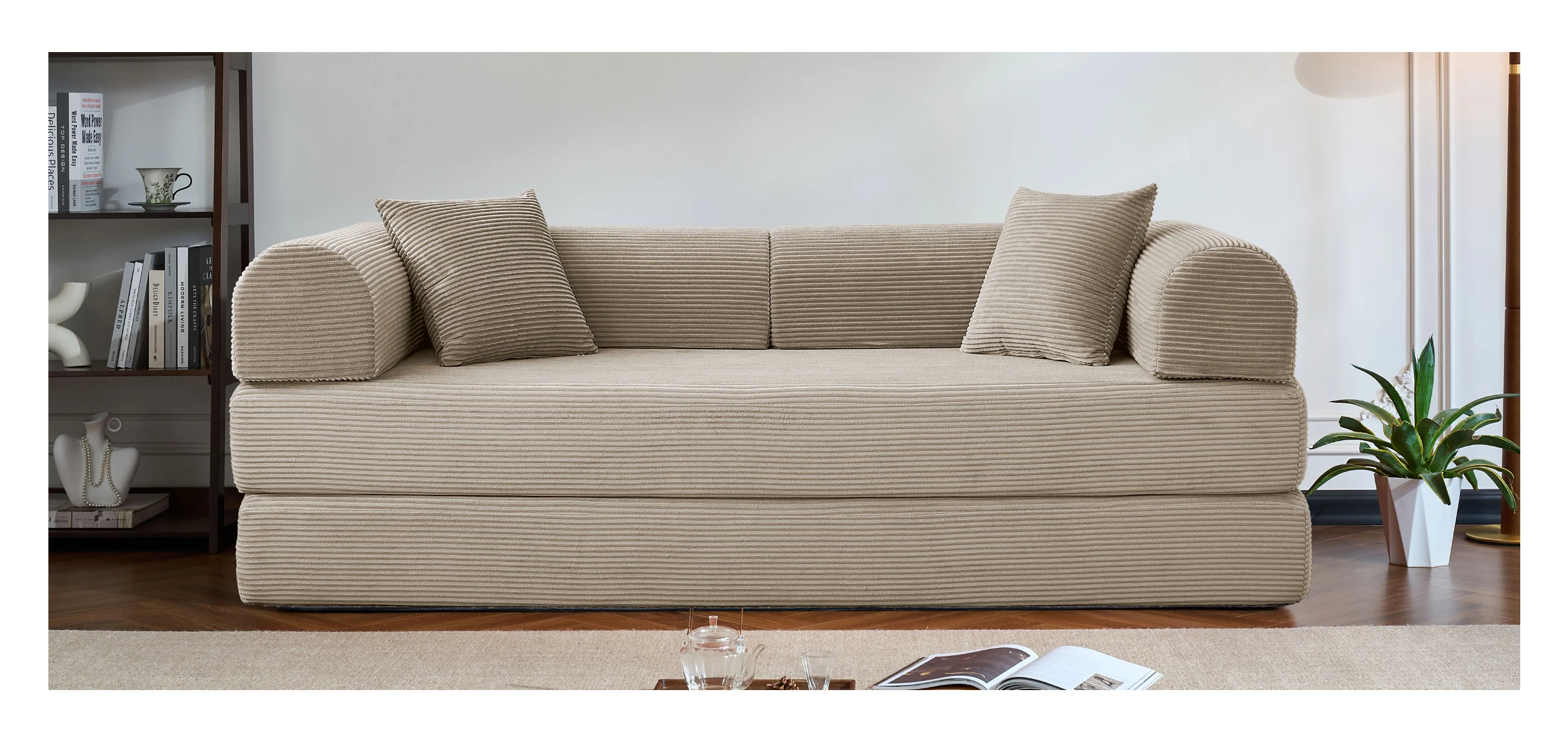 79&rsquo;&rsquo; Folding Convertible Sofa Bed Corduroy Upholstered Boneless Couch, Loveseat Sleeper Floor Sofa for Living Room Bedroom