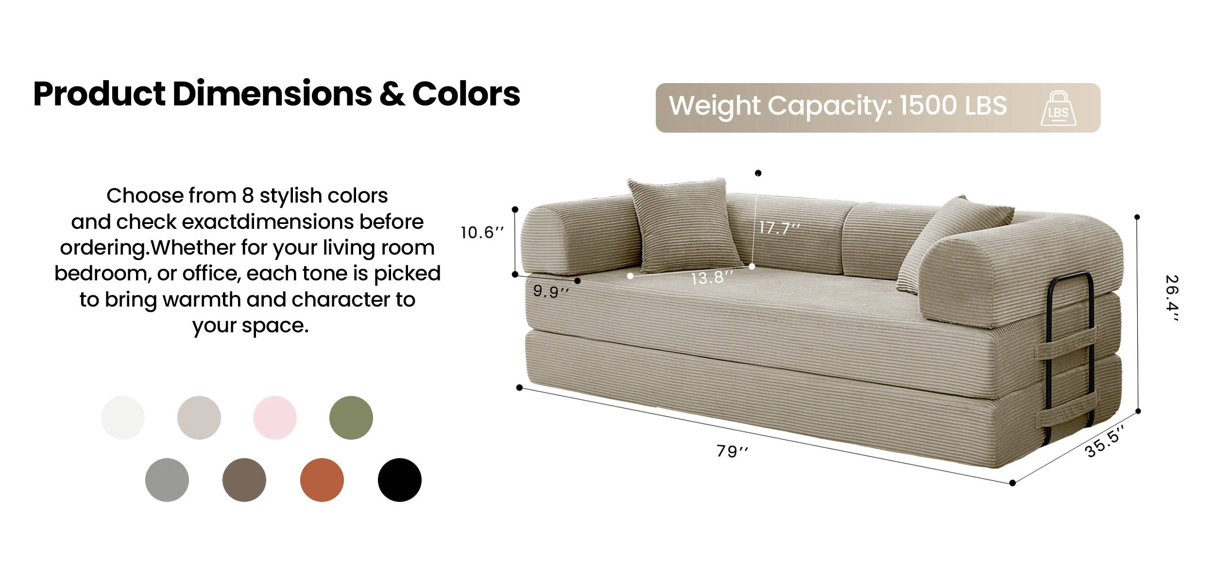 79&rsquo;&rsquo; Folding Convertible Sofa Bed Corduroy Upholstered Boneless Couch, Loveseat Sleeper Floor Sofa for Living Room Bedroom