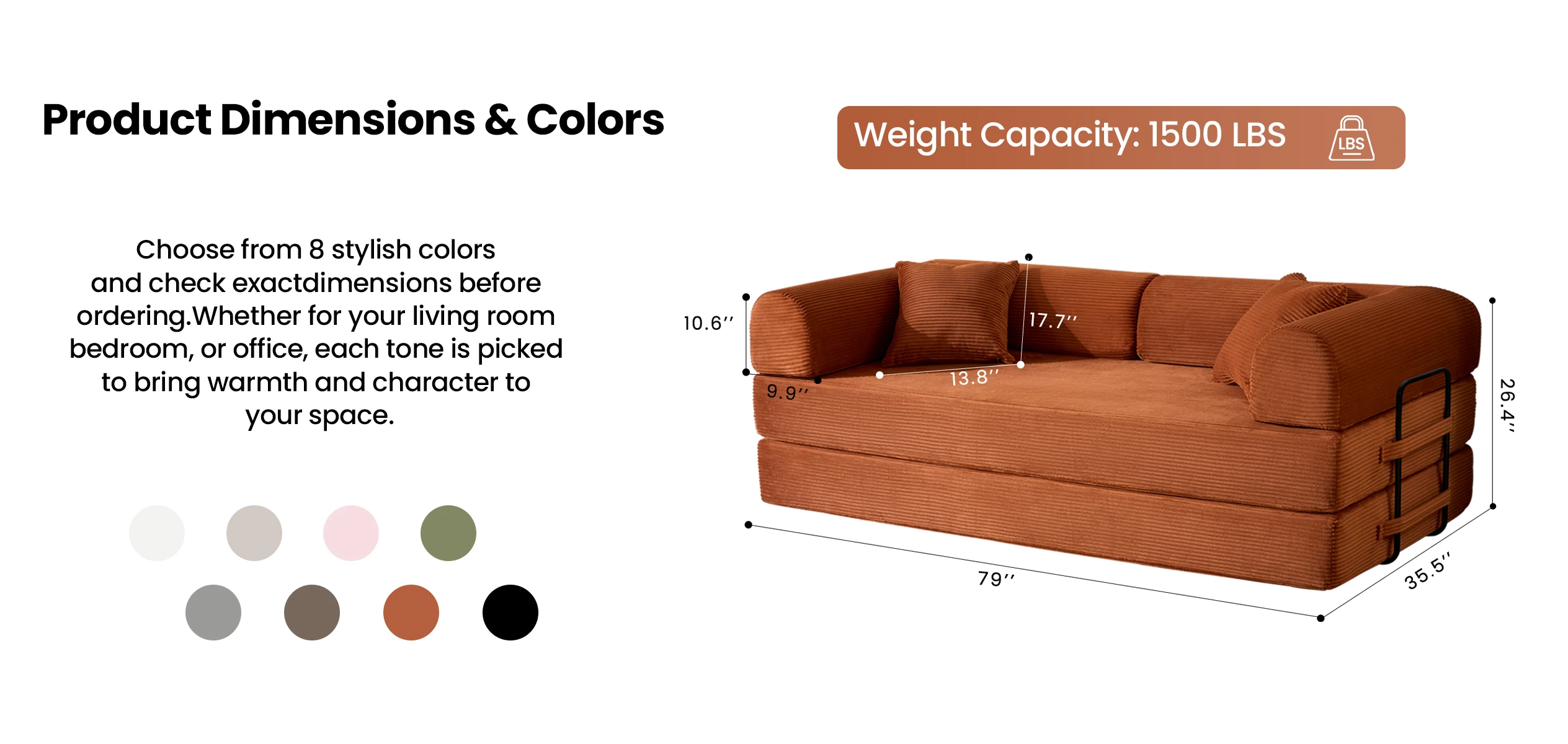 79&rsquo;&rsquo; Folding Convertible Sofa Bed Corduroy Upholstered Boneless Couch, Loveseat Sleeper Floor Sofa for Living Room Bedroom