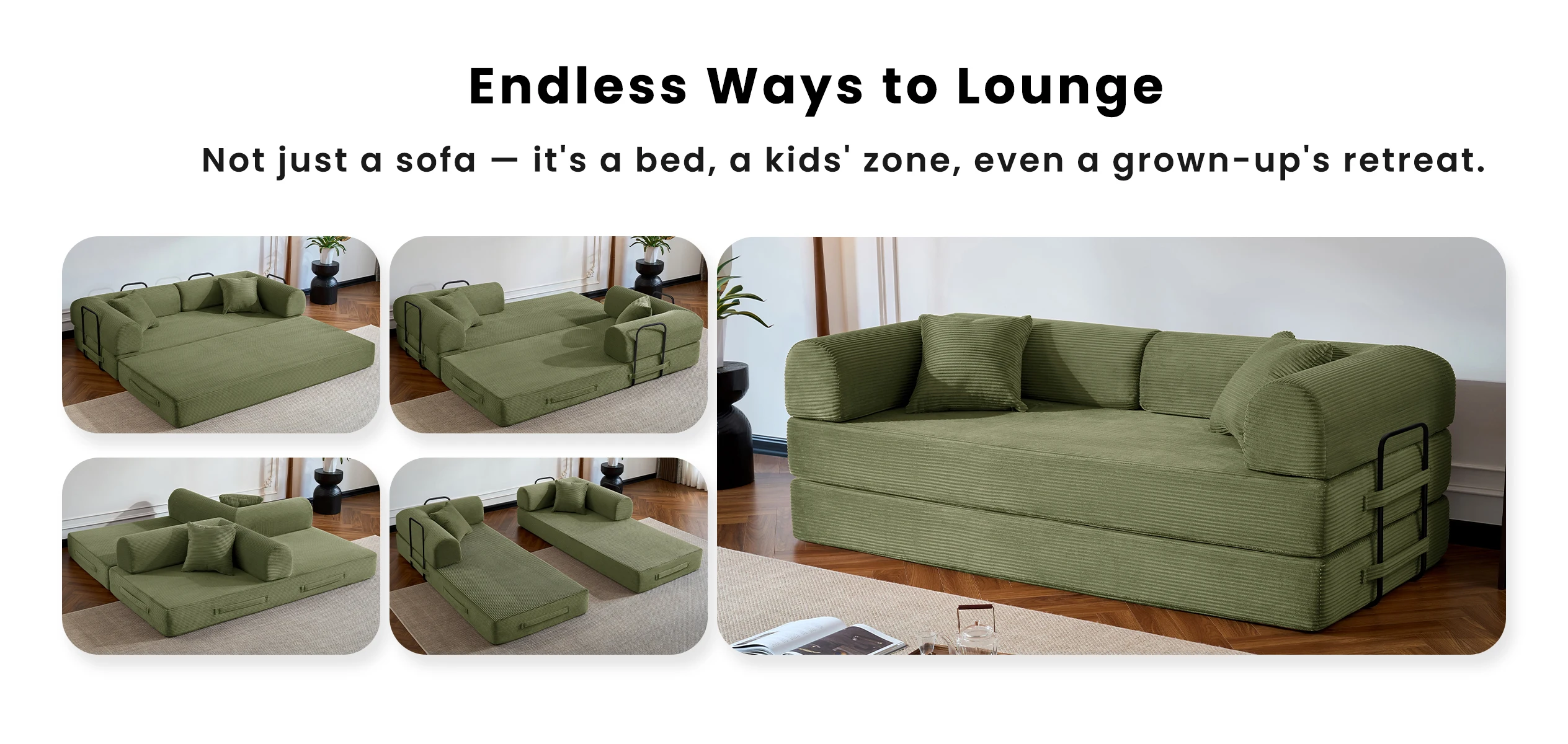 79&rsquo;&rsquo; Folding Convertible Sofa Bed Corduroy Upholstered Boneless Couch, Loveseat Sleeper Floor Sofa for Living Room Bedroom