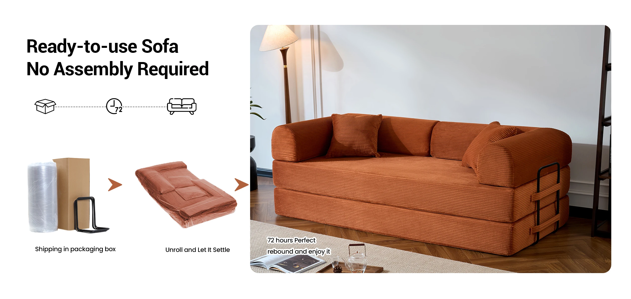 79&rsquo;&rsquo; Folding Convertible Sofa Bed Corduroy Upholstered Boneless Couch, Loveseat Sleeper Floor Sofa for Living Room Bedroom