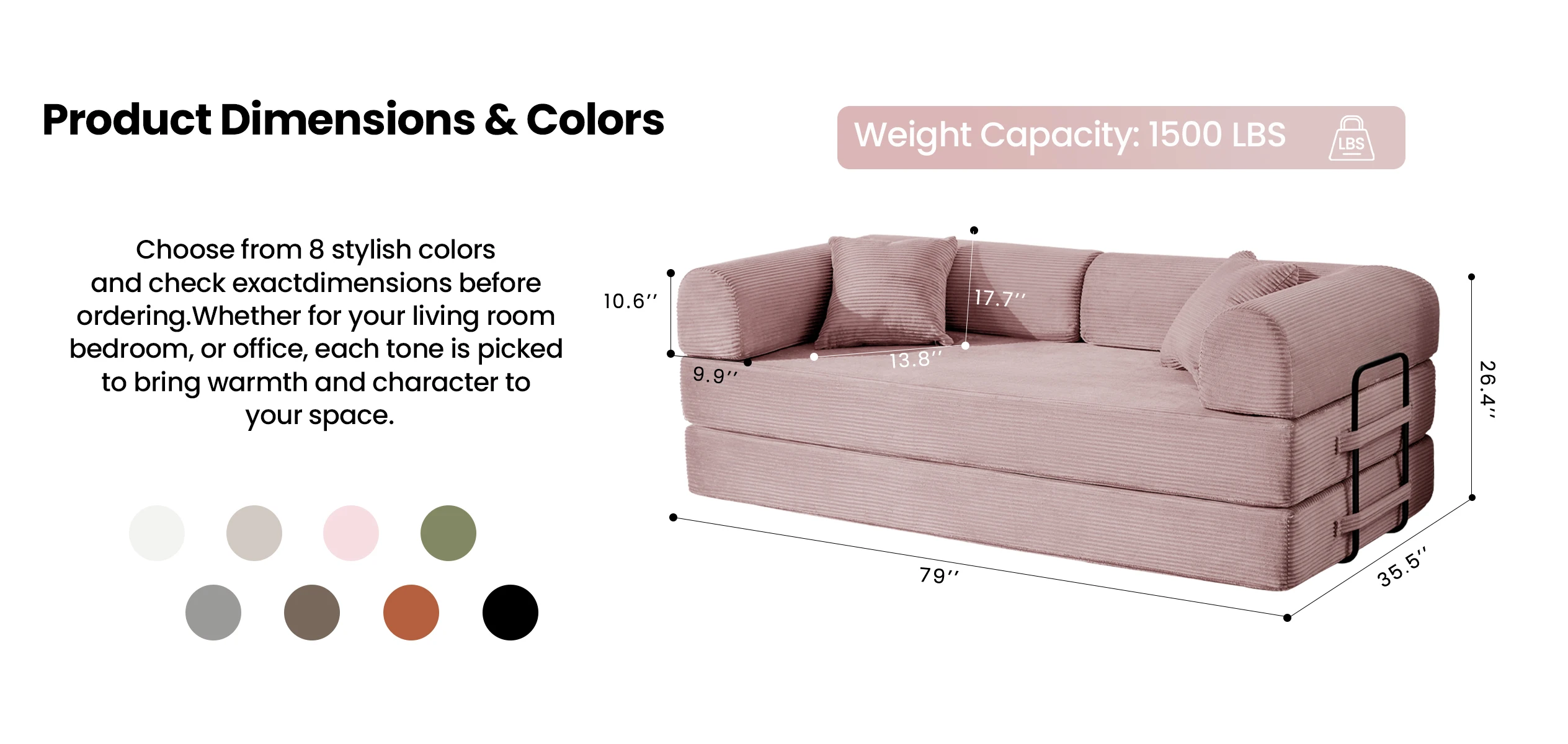 79&rsquo;&rsquo; Folding Convertible Sofa Bed Corduroy Upholstered Boneless Couch, Loveseat Sleeper Floor Sofa for Living Room Bedroom