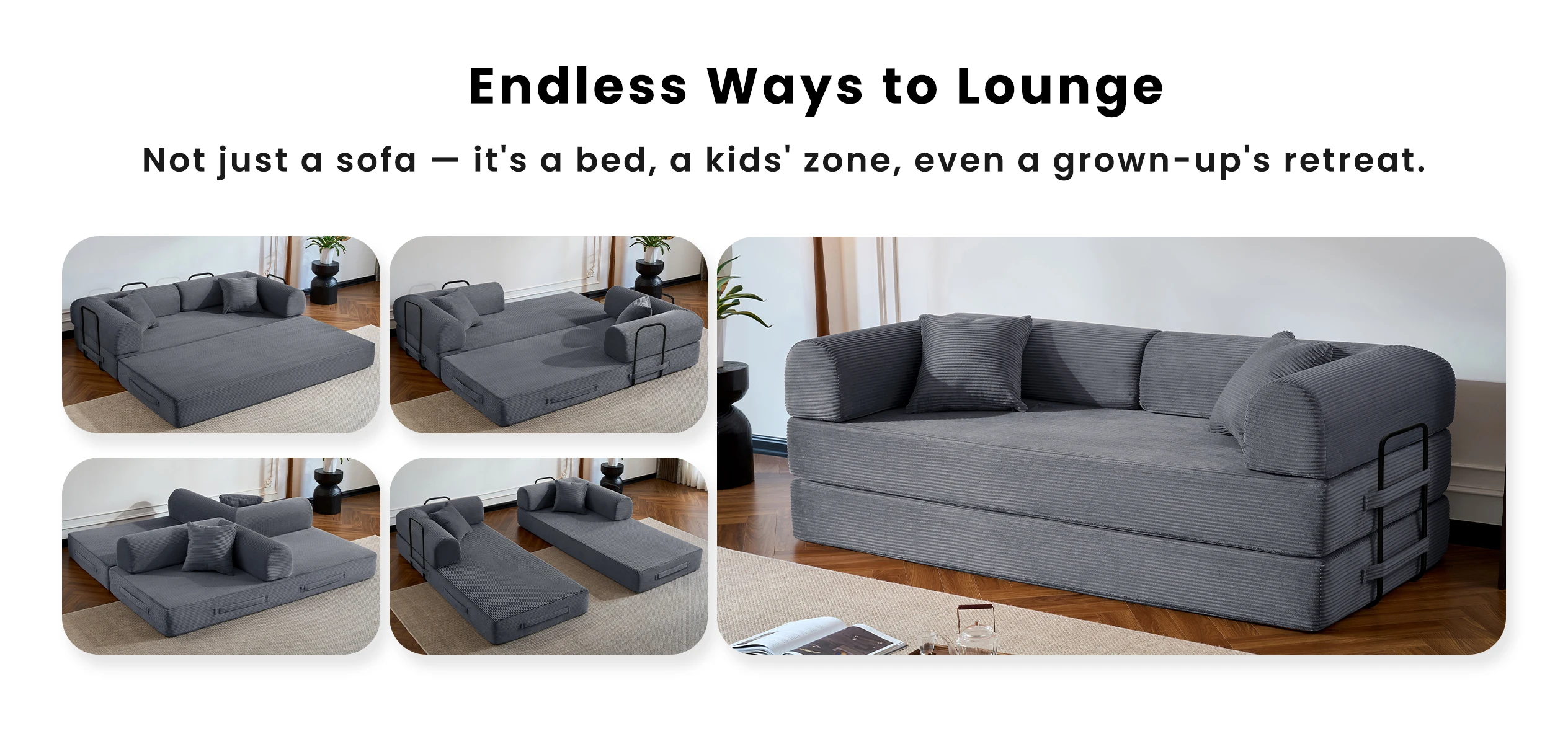 79&rsquo;&rsquo; Folding Convertible Sofa Bed Corduroy Upholstered Boneless Couch, Loveseat Sleeper Floor Sofa for Living Room Bedroom