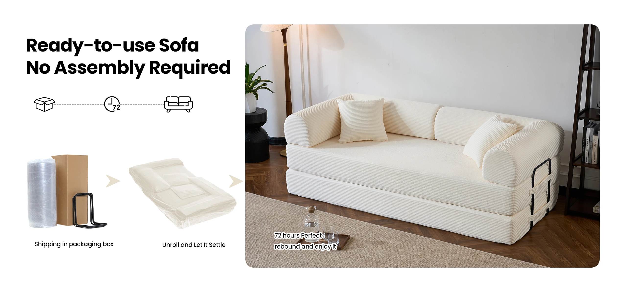 79&rsquo;&rsquo; Folding Convertible Sofa Bed Corduroy Upholstered Boneless Couch, Loveseat Sleeper Floor Sofa for Living Room Bedroom