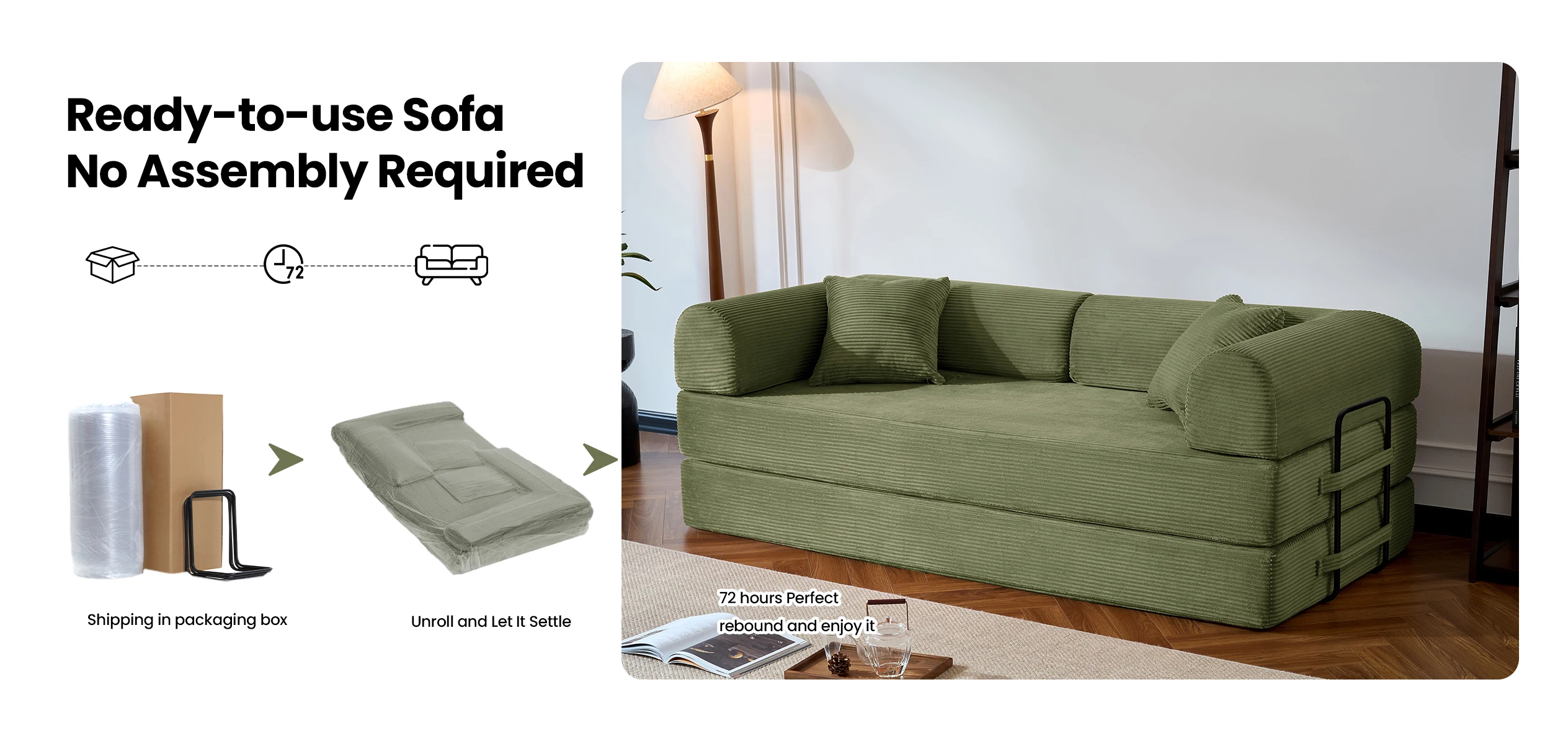 79&rsquo;&rsquo; Folding Convertible Sofa Bed Corduroy Upholstered Boneless Couch, Loveseat Sleeper Floor Sofa for Living Room Bedroom