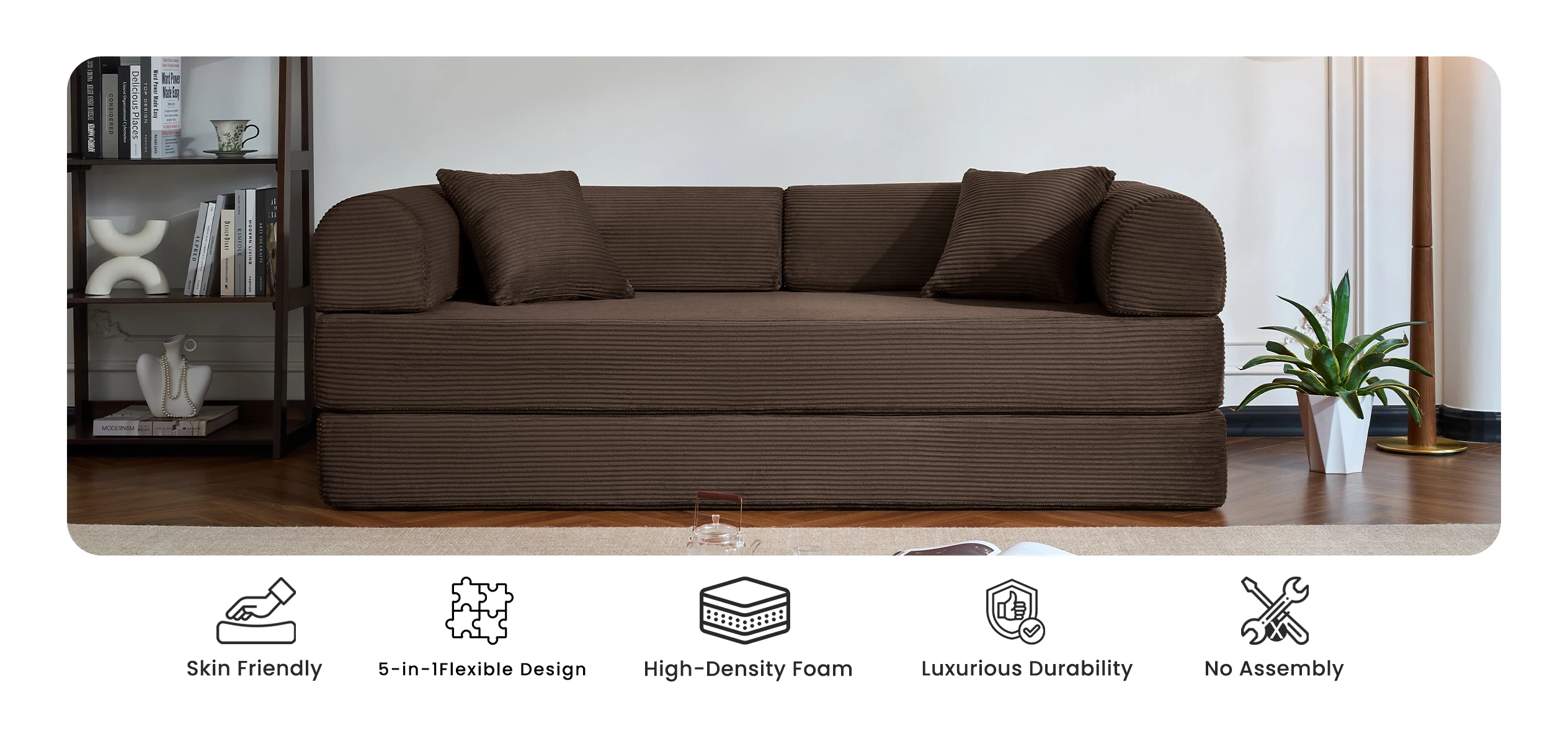 79&rsquo;&rsquo; Folding Convertible Sofa Bed Corduroy Upholstered Boneless Couch, Loveseat Sleeper Floor Sofa for Living Room Bedroom