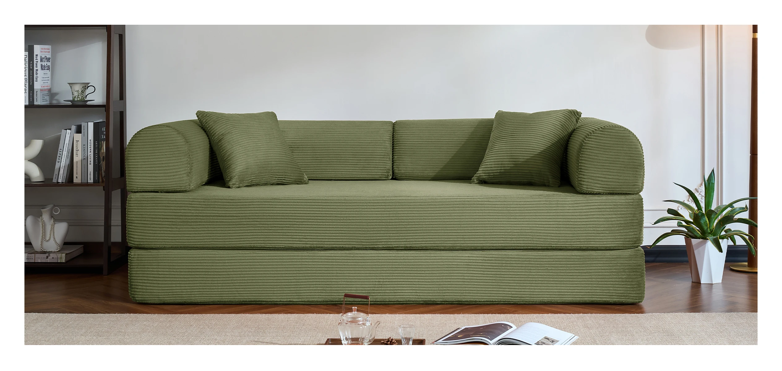79&rsquo;&rsquo; Folding Convertible Sofa Bed Corduroy Upholstered Boneless Couch, Loveseat Sleeper Floor Sofa for Living Room Bedroom